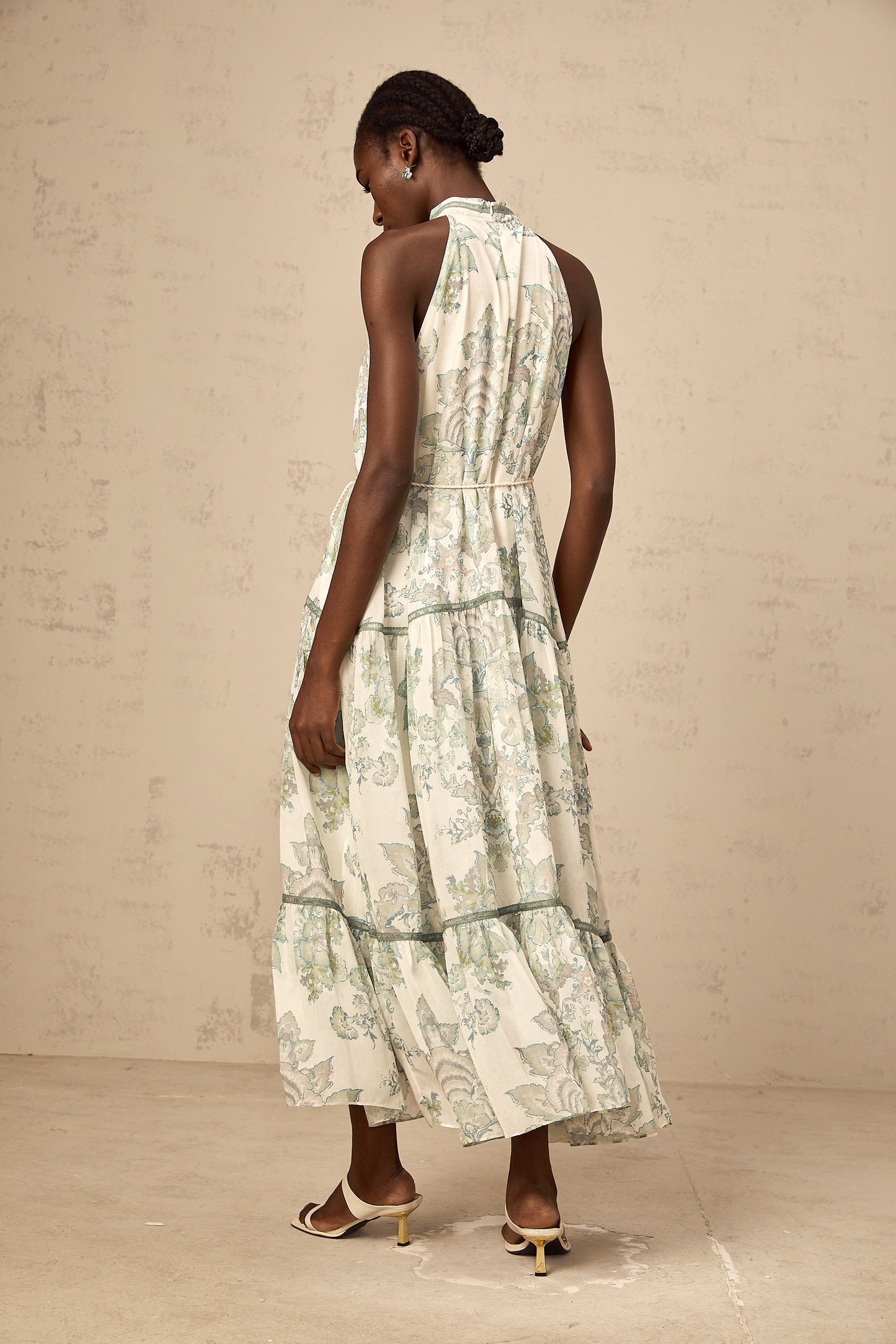 Ninon green floral-print pleated midi dress