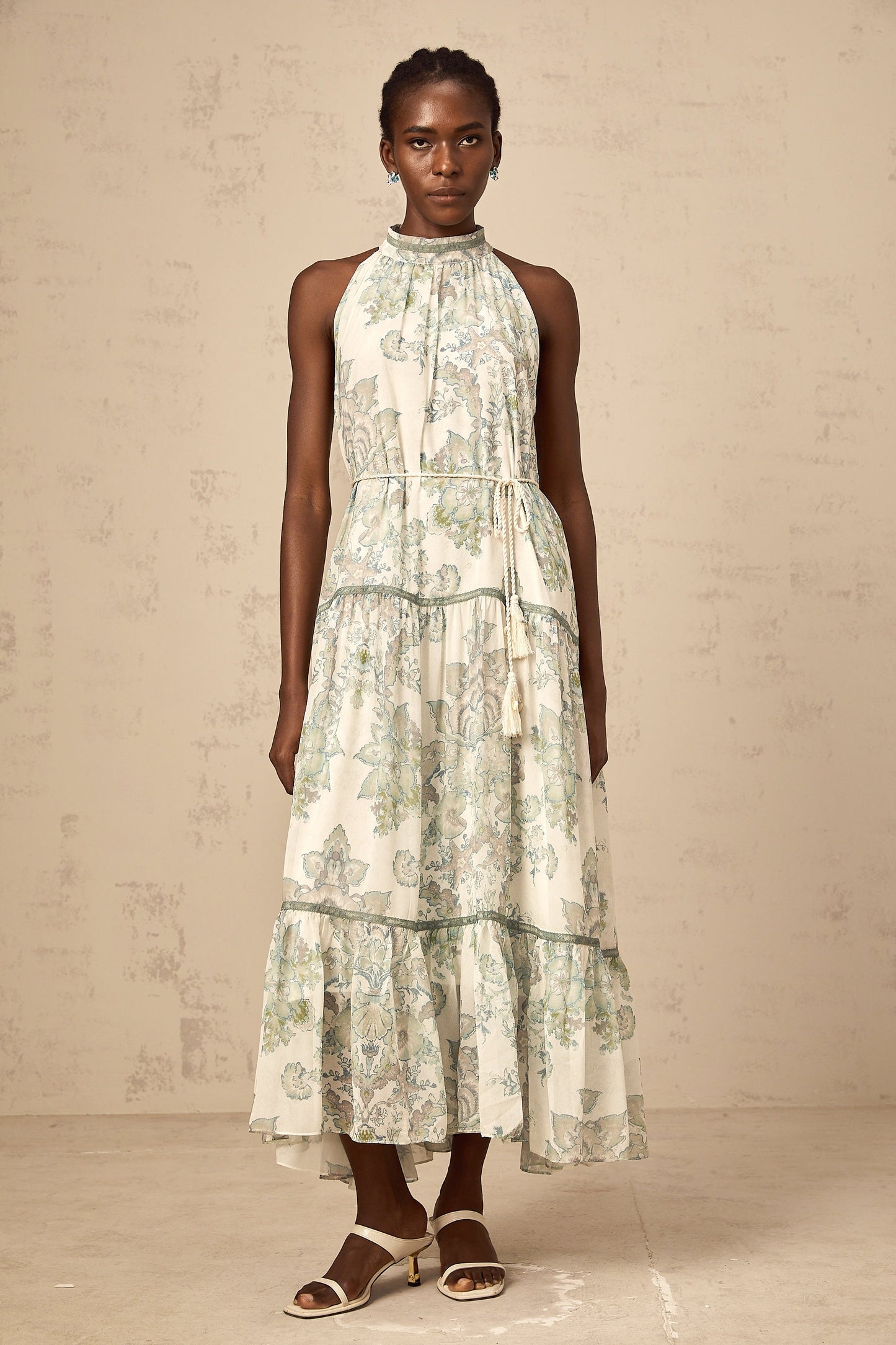 Ninon green floral-print pleated midi dress