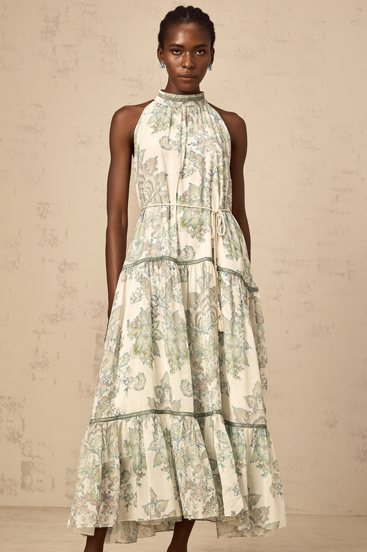 Ninon green floral-print pleated midi dress