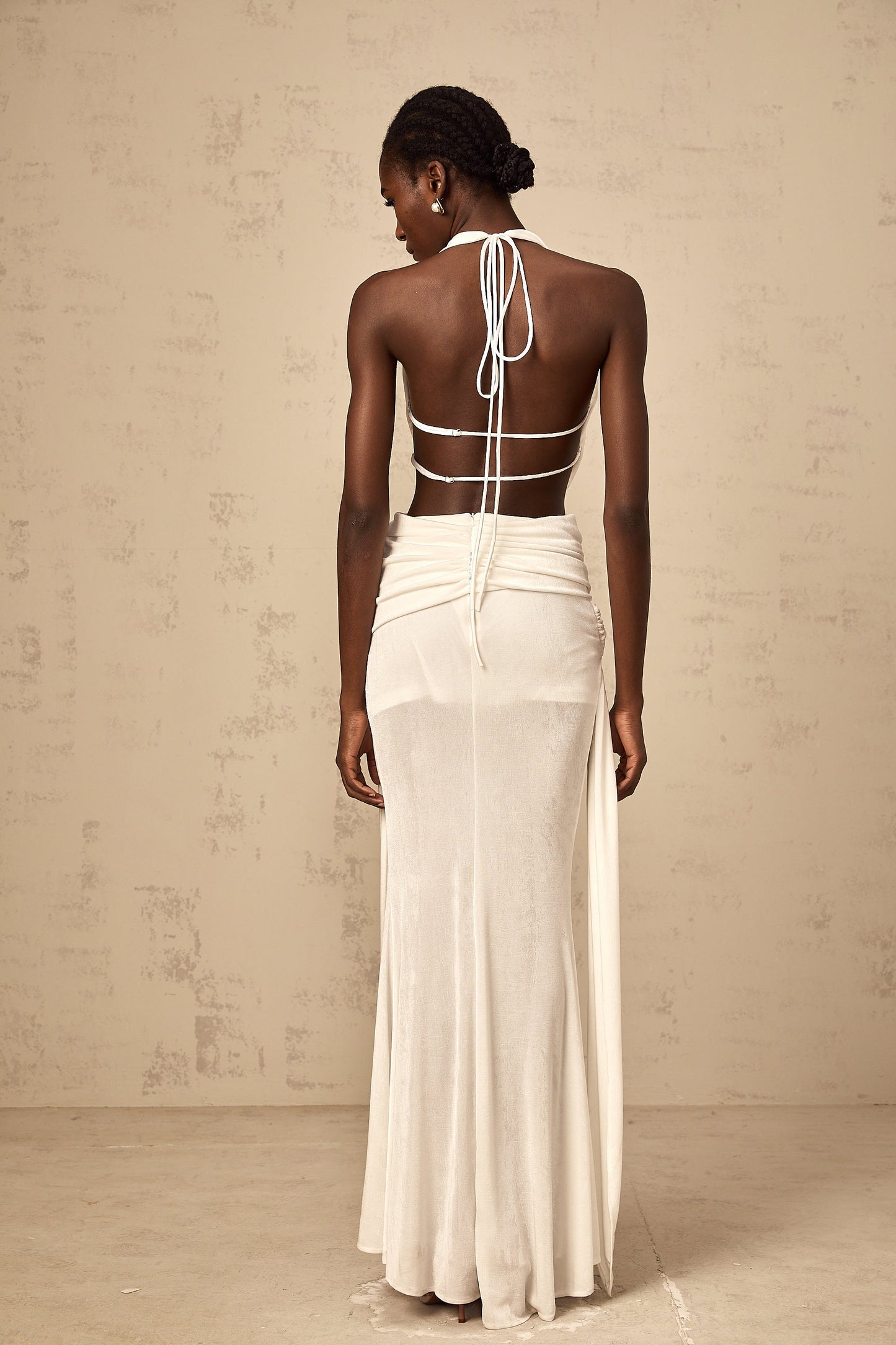 Déotille halterneck backless maxi dress in White