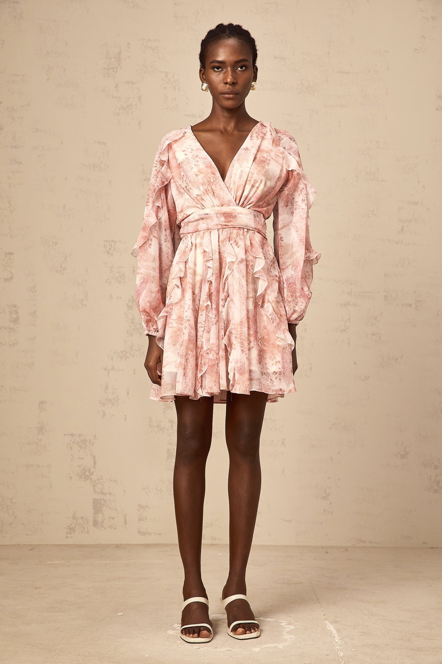 Yolande pink floral-print ruffled mini dress