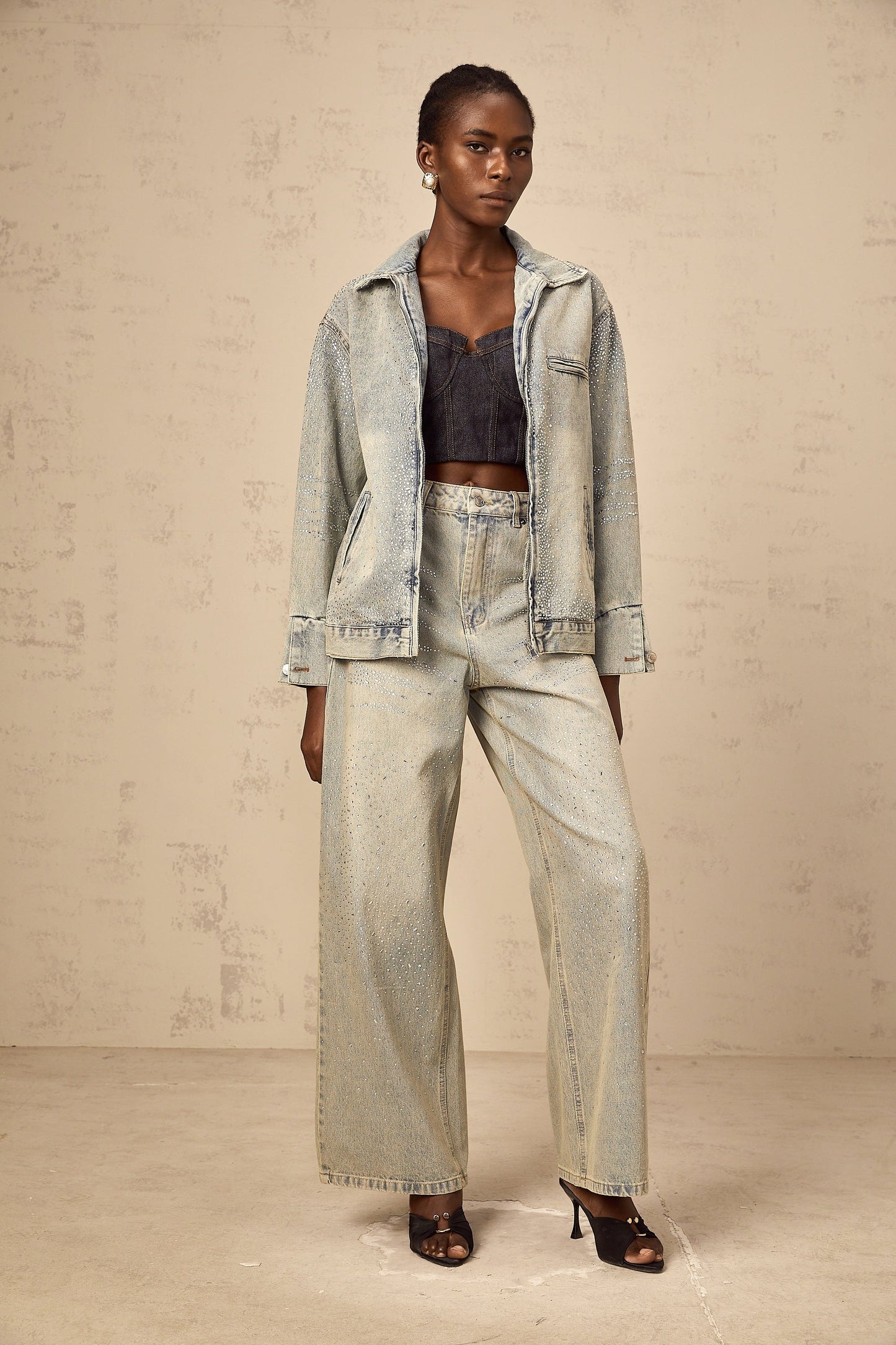 Irina light-blue rhinestone denim jacket