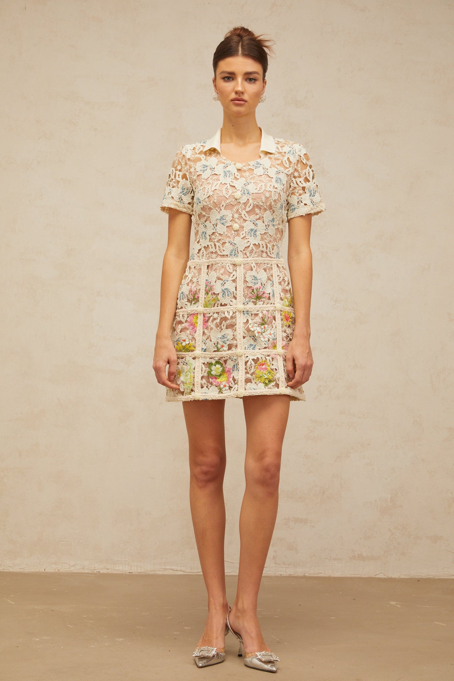 Françoise flower-embroidery mini dress