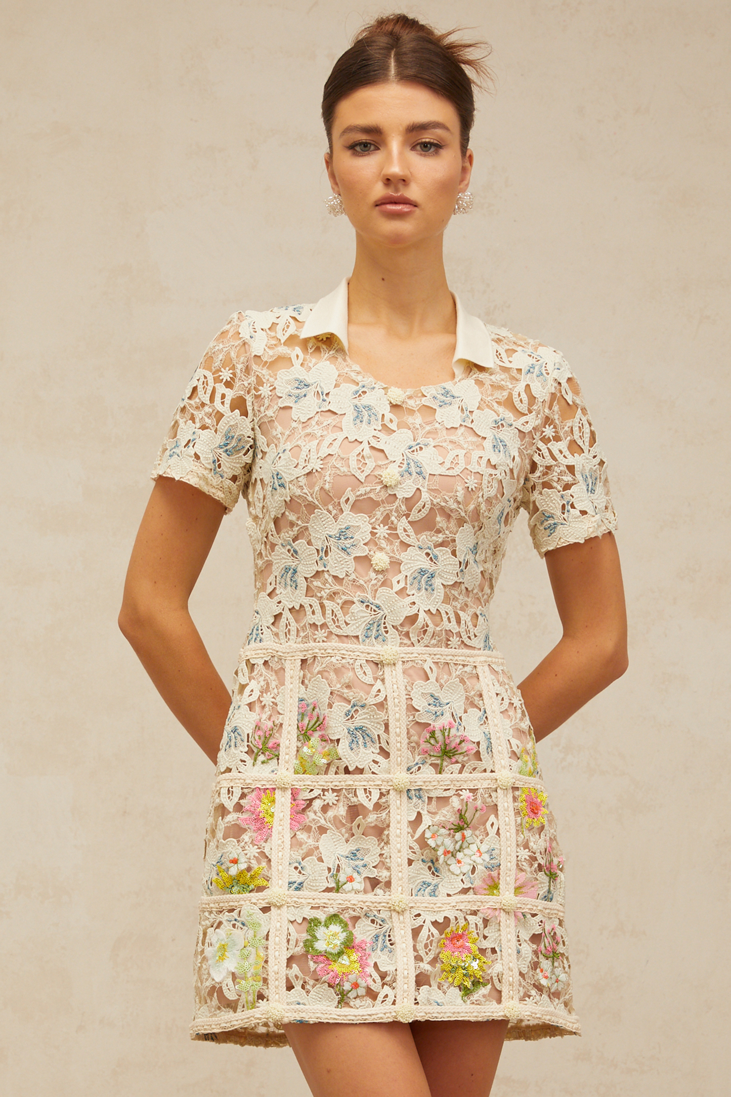 Françoise flower-embroidery mini dress