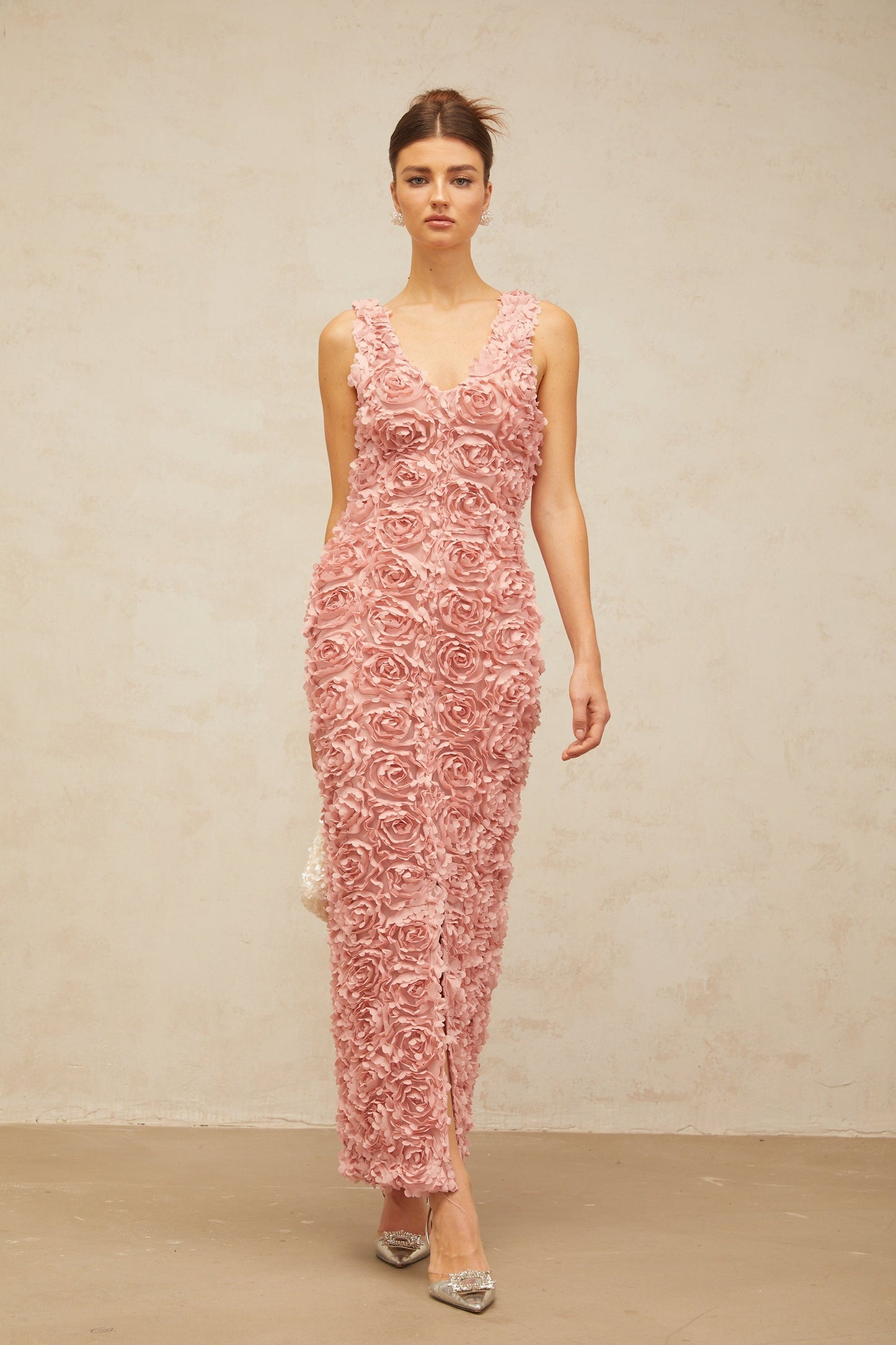 Sylvie faux-flower V-neck maxi dress in Pink