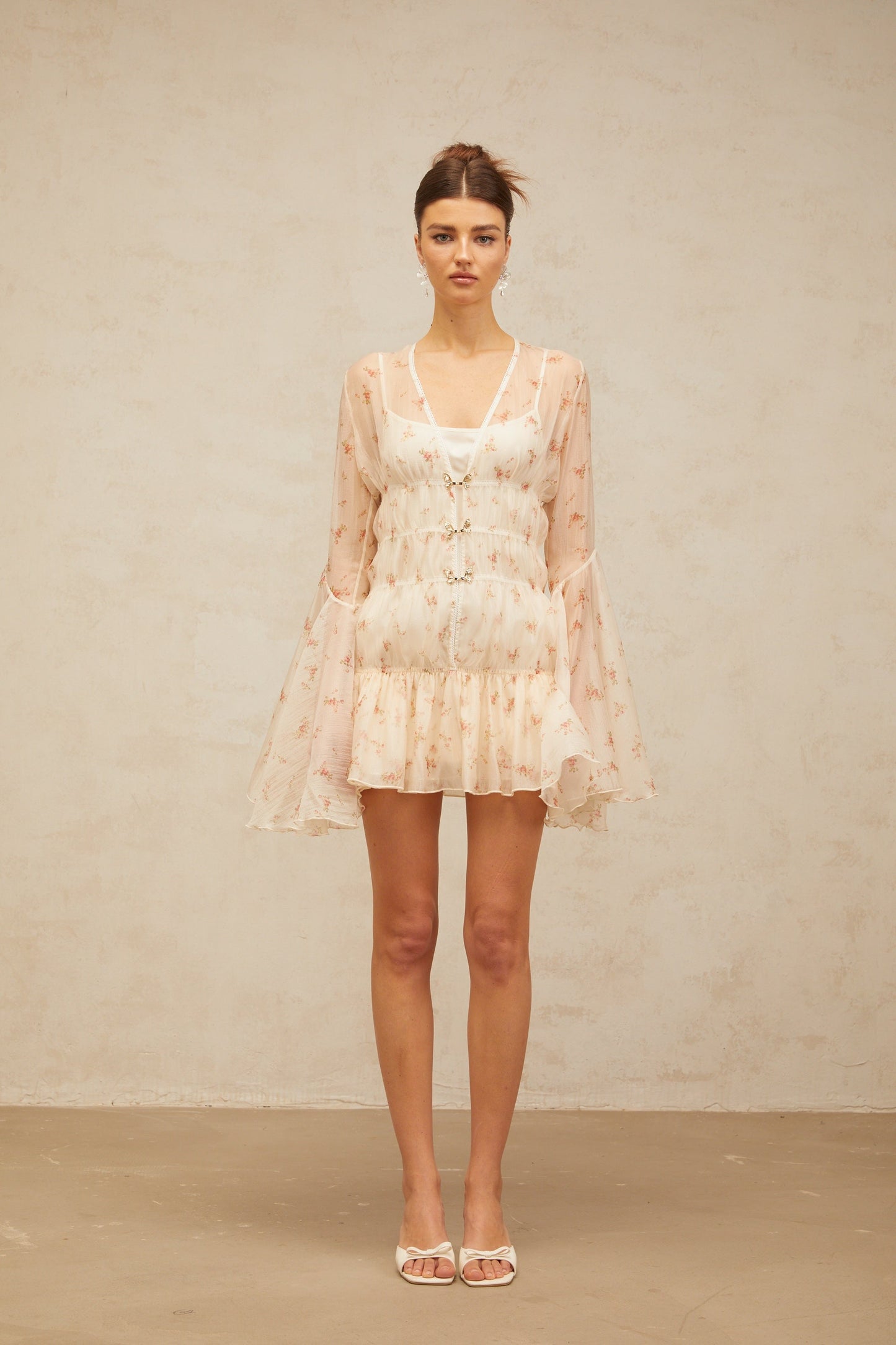 Airelle floral-print sheer flared mini dress