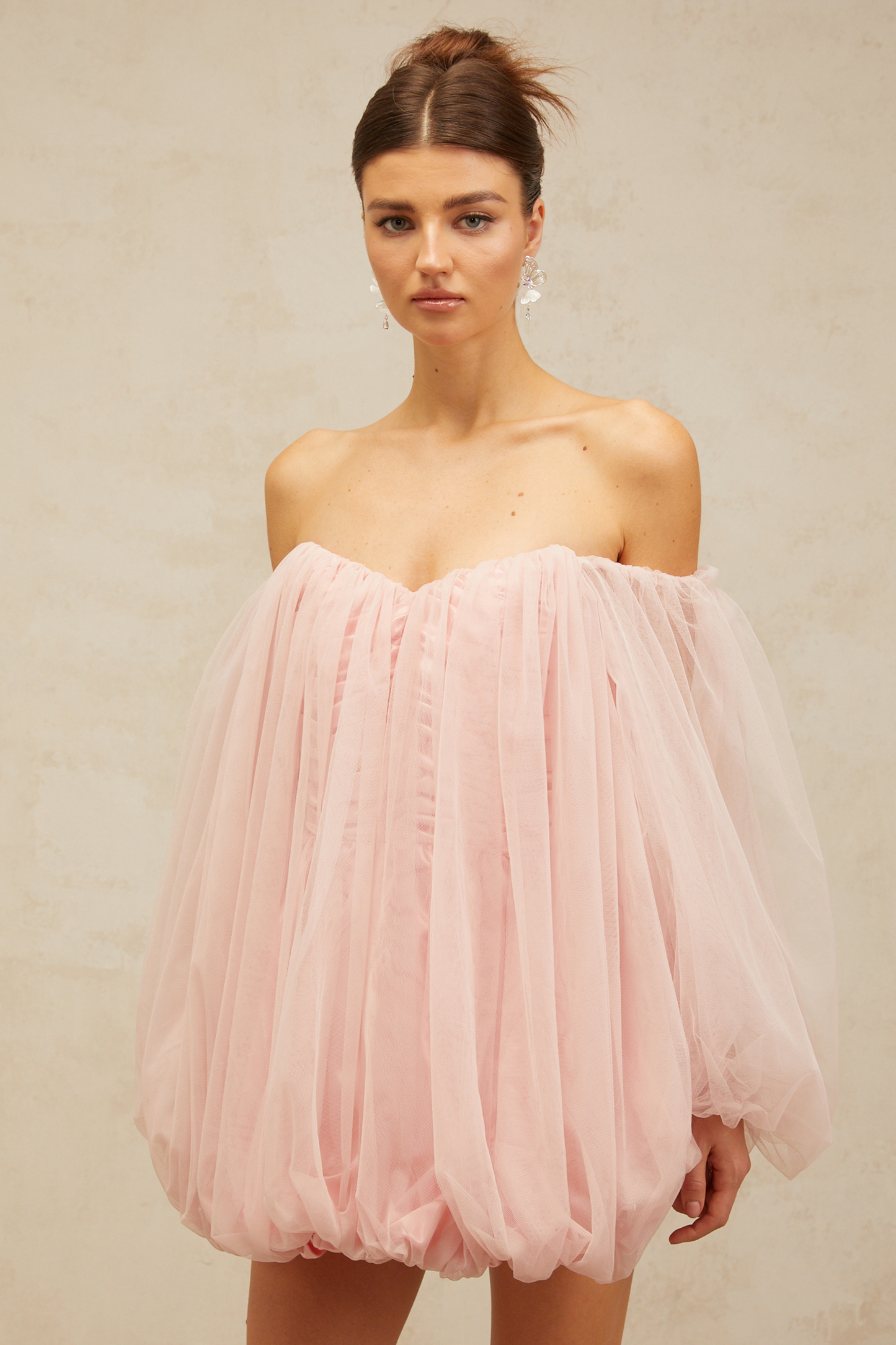 Avril layered bubble tulle mini dress in Pink