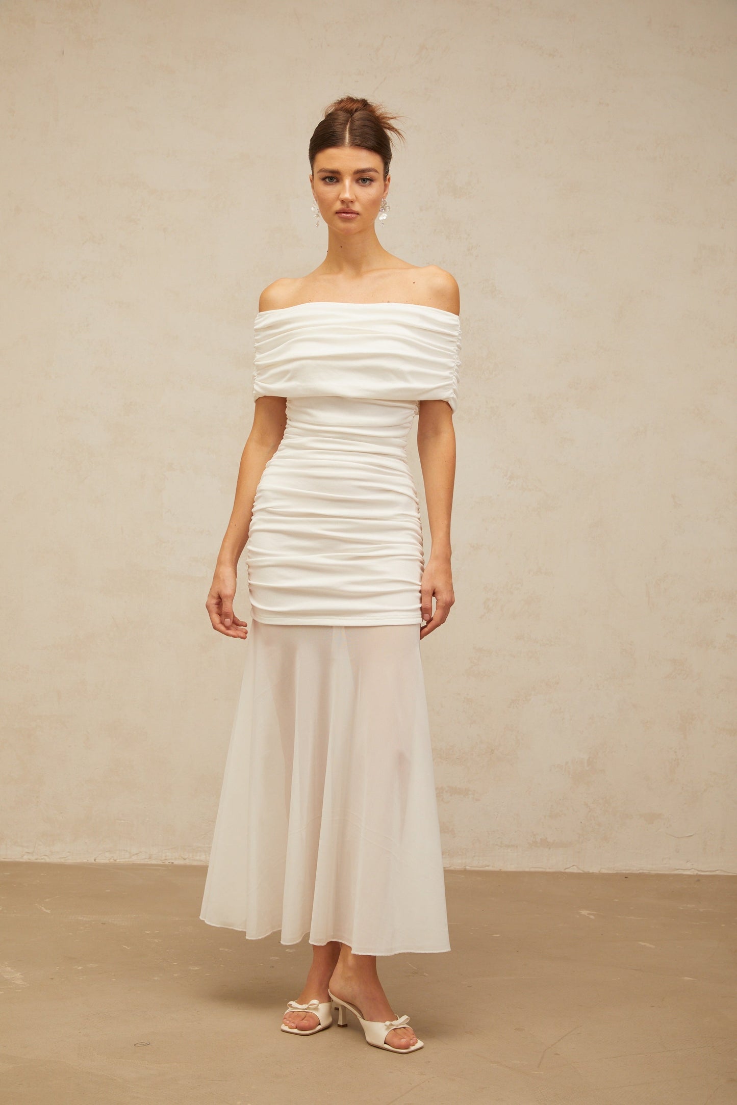 Calliopée white off-shoulder panelled midi dress