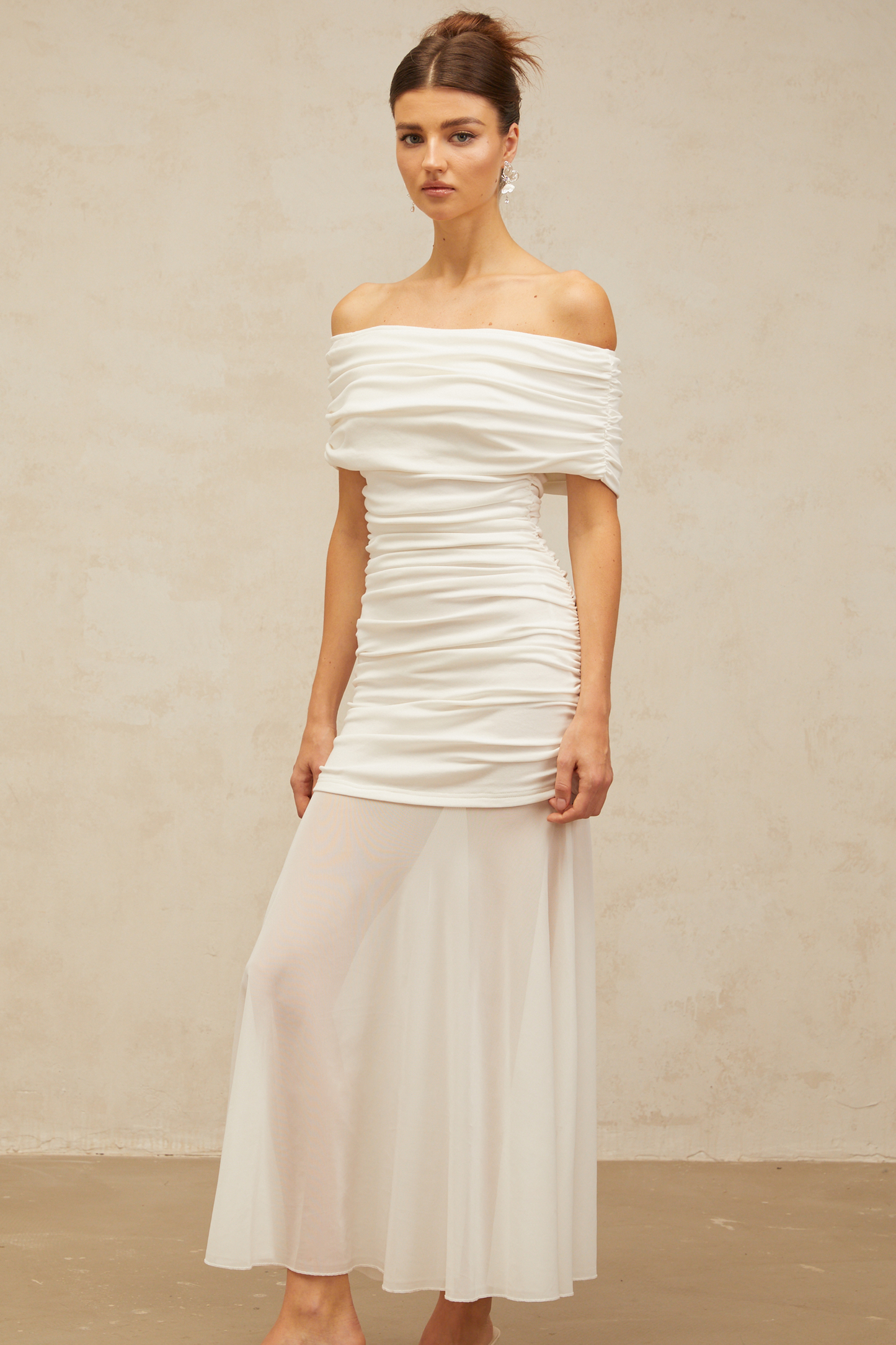 Calliopée white off-shoulder panelled midi dress