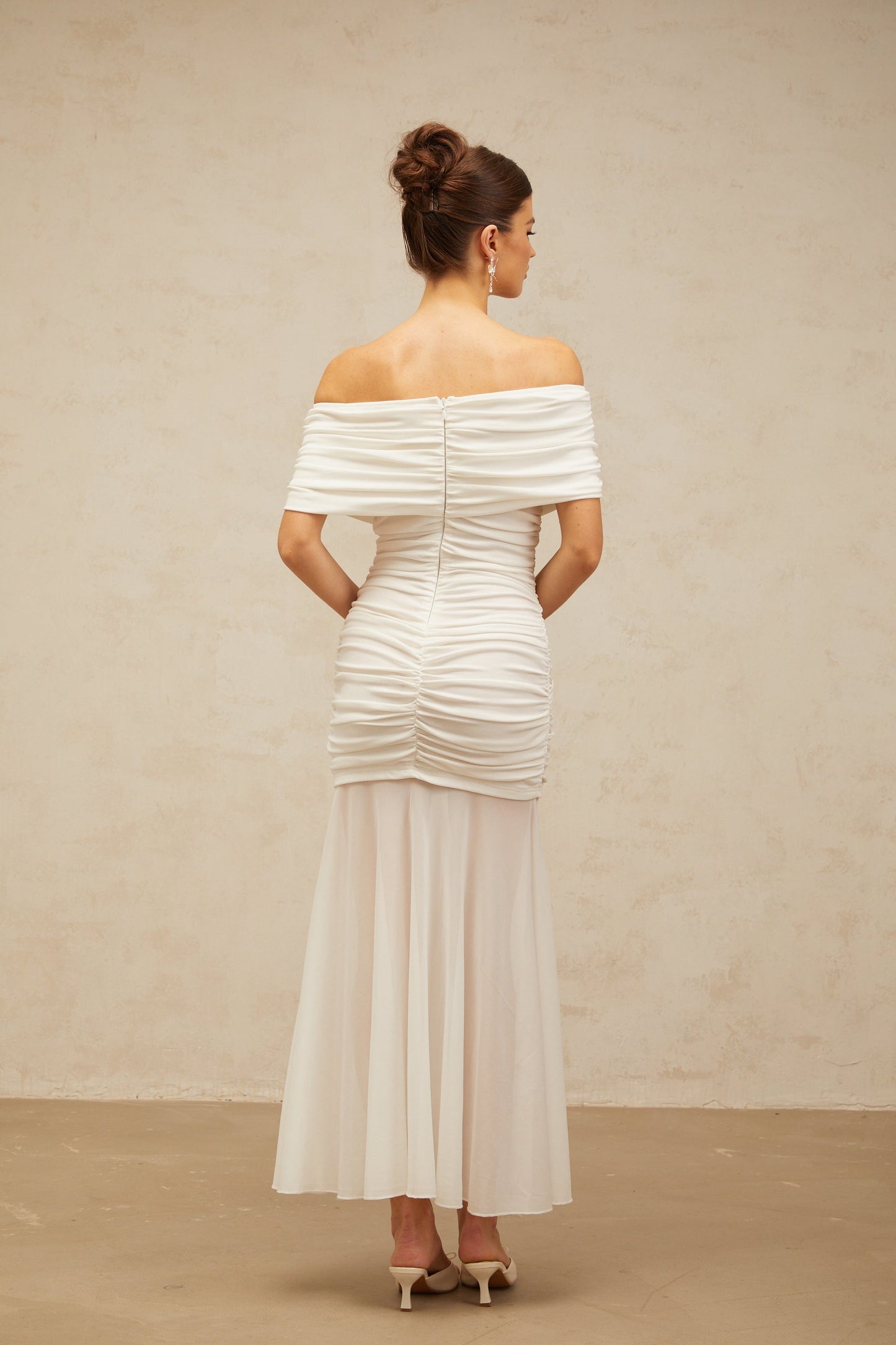 Calliopée white off-shoulder panelled midi dress