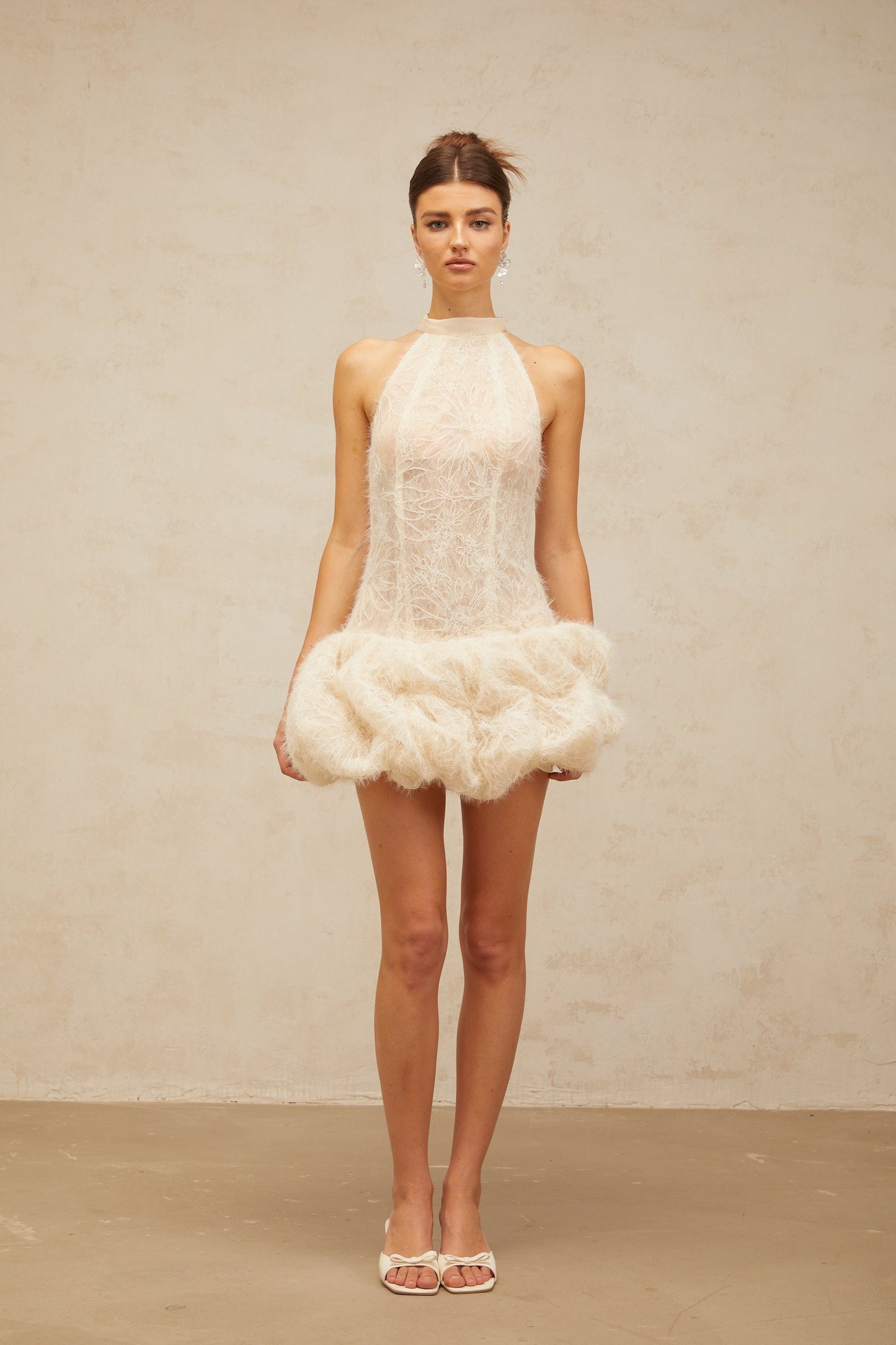 Kéa neutrals textured puff mini dress