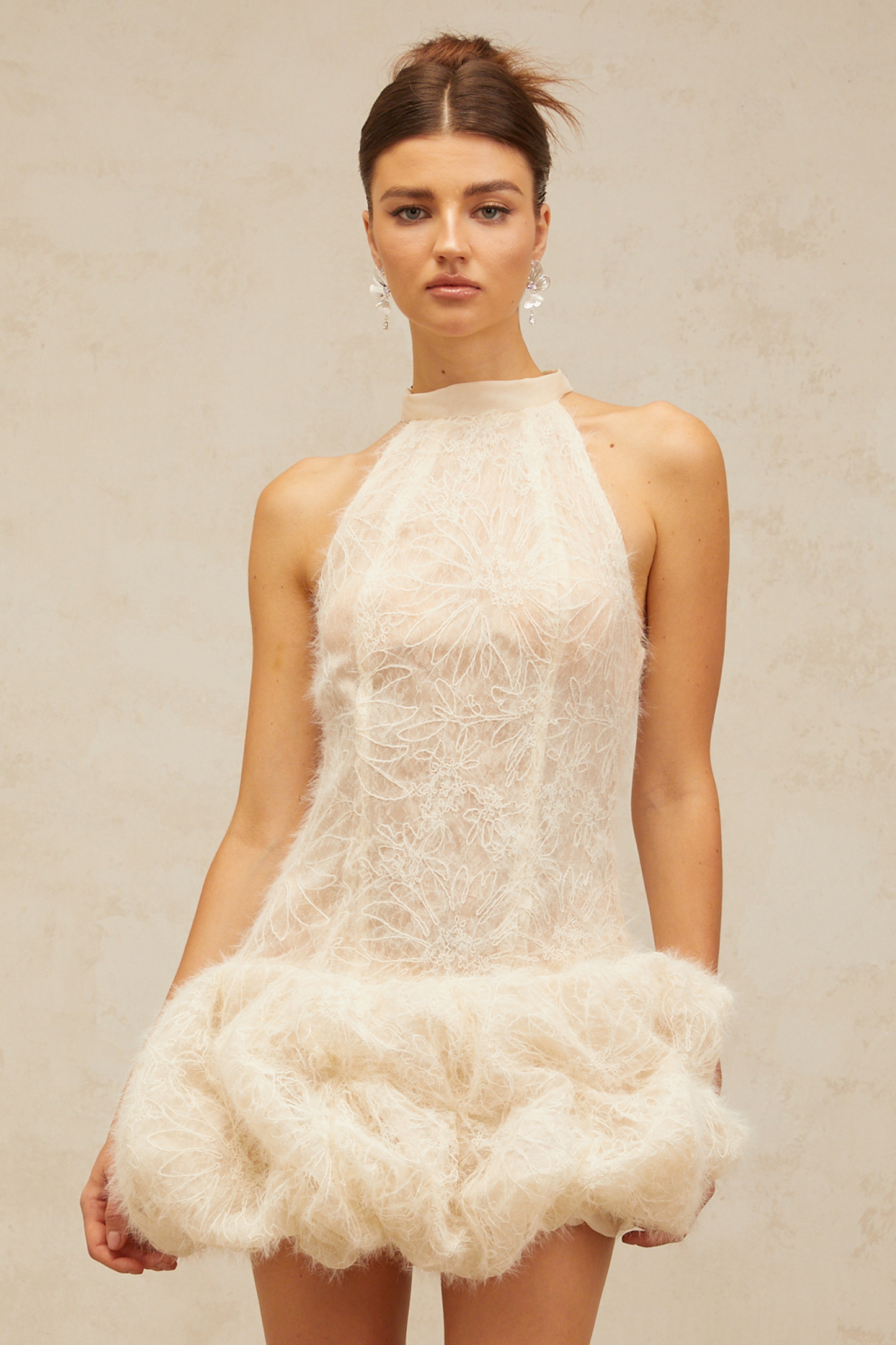 Kéa neutrals textured puff mini dress
