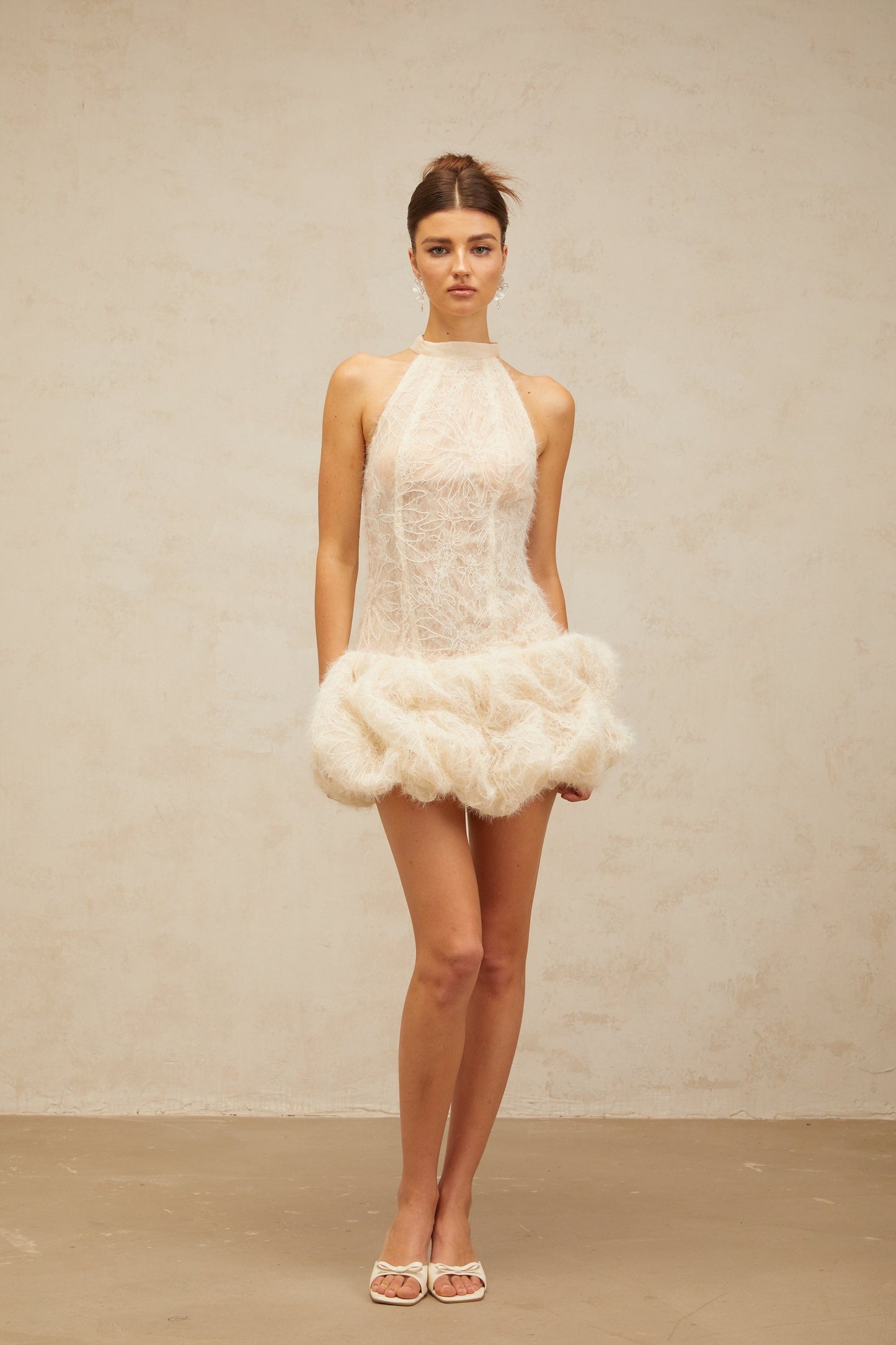Kéa neutrals textured puff mini dress