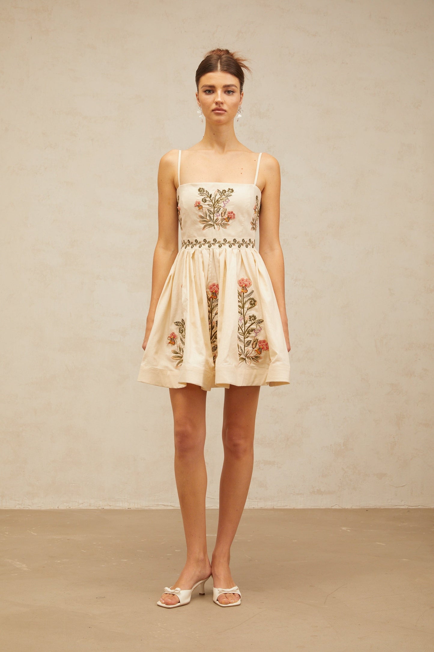 Noémie flower embroidery flared mini dress
