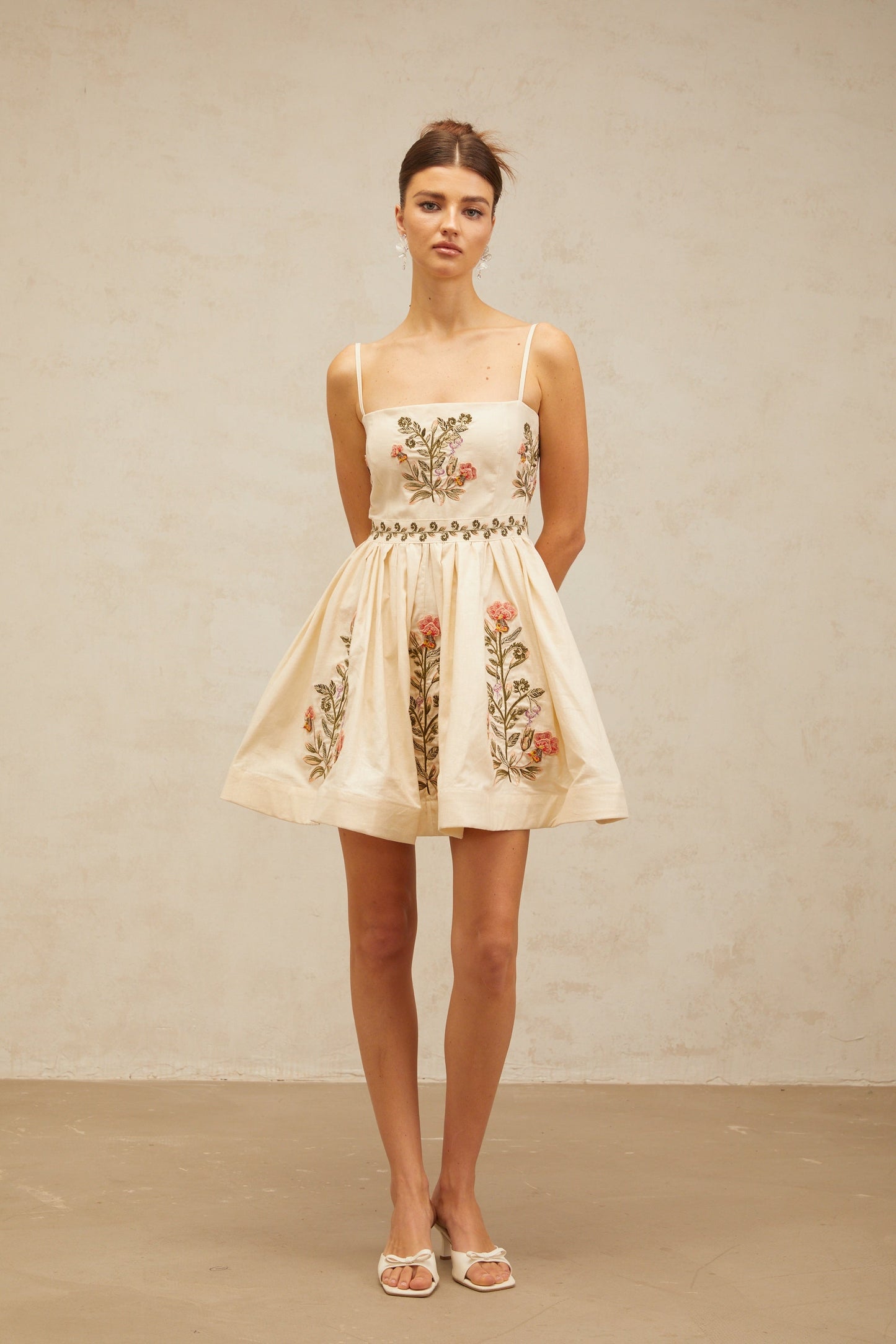 Noémie flower embroidery flared mini dress
