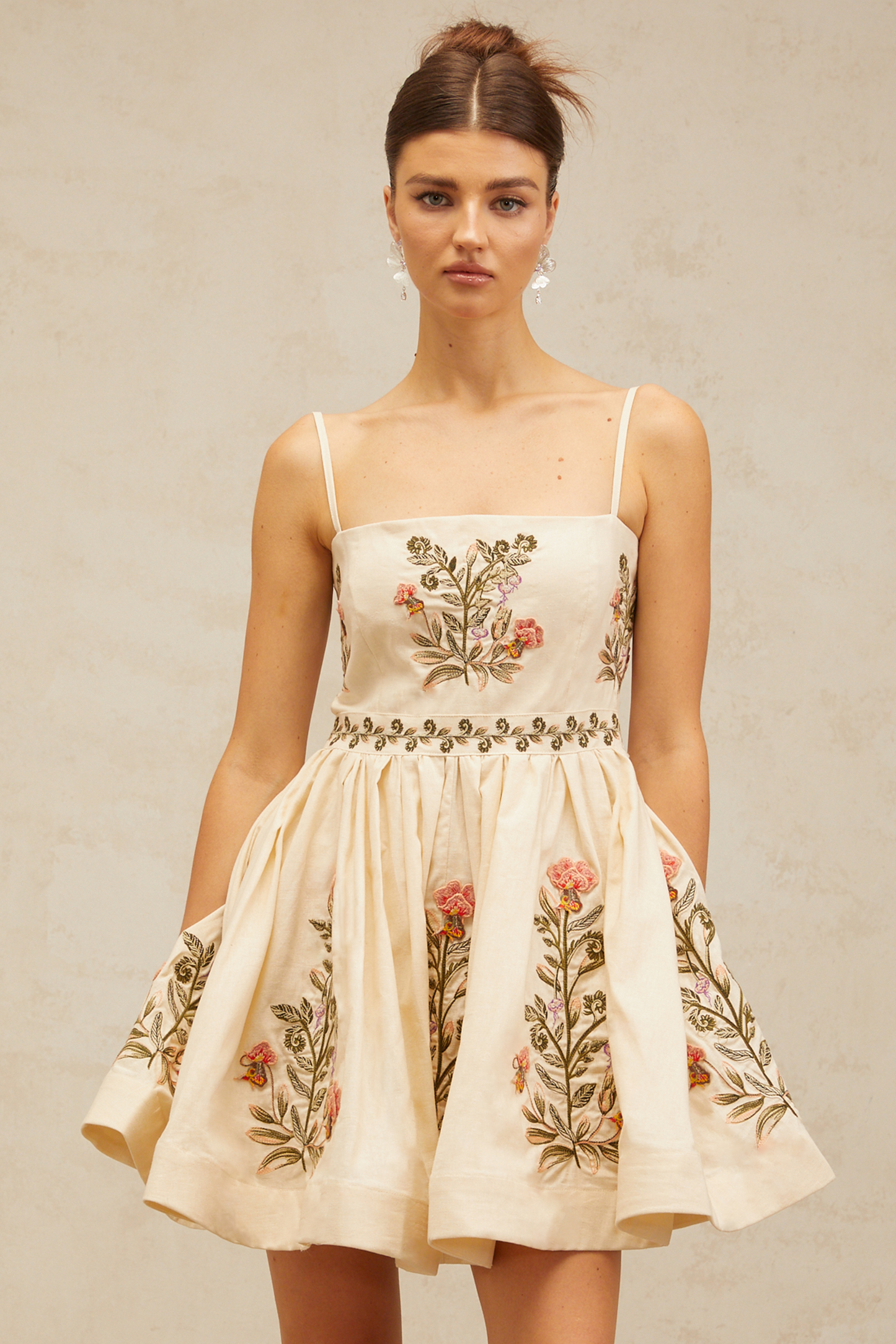Noémie flower embroidery flared mini dress