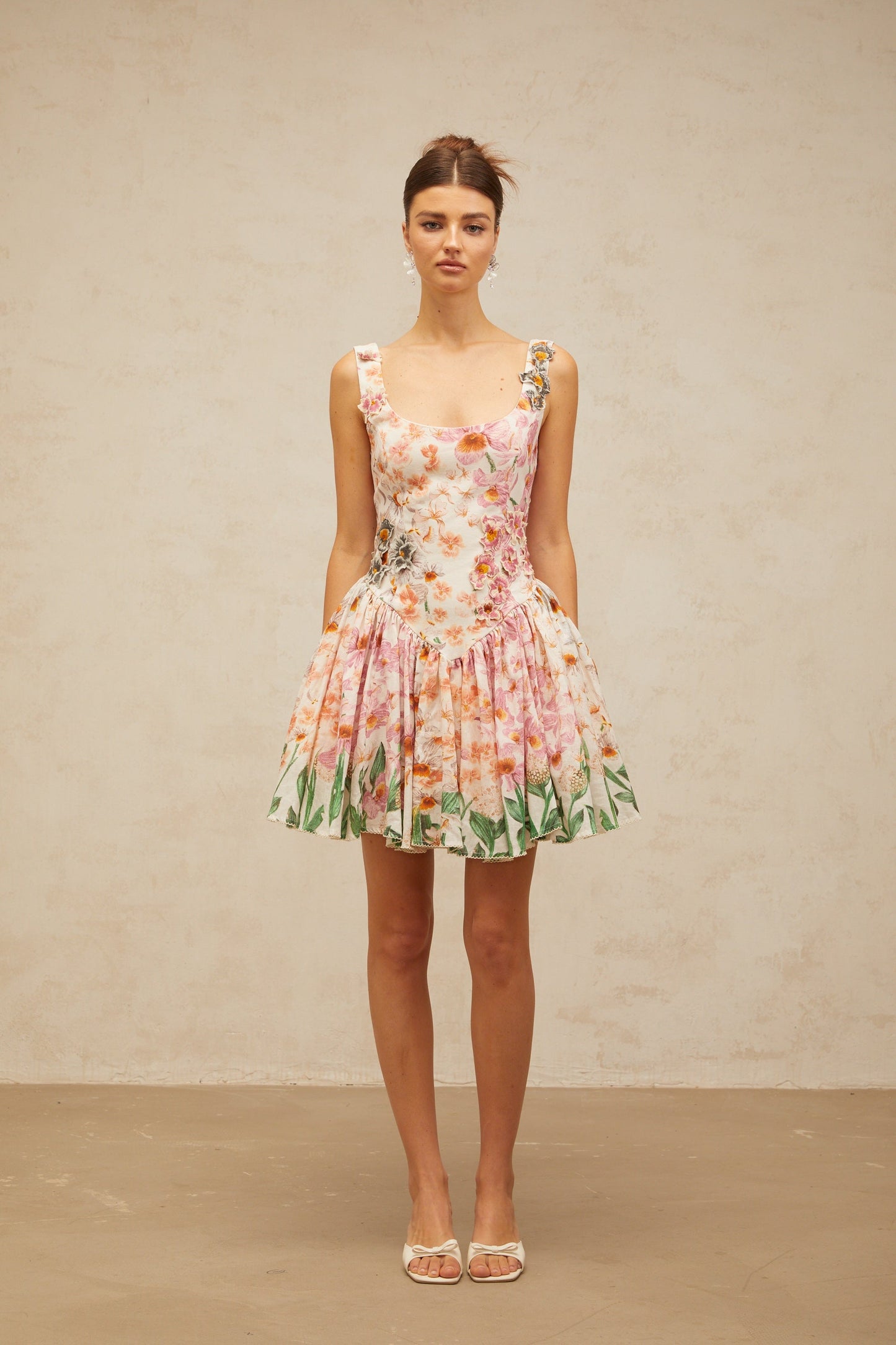 Michèle pink floral-print pleated mini dress