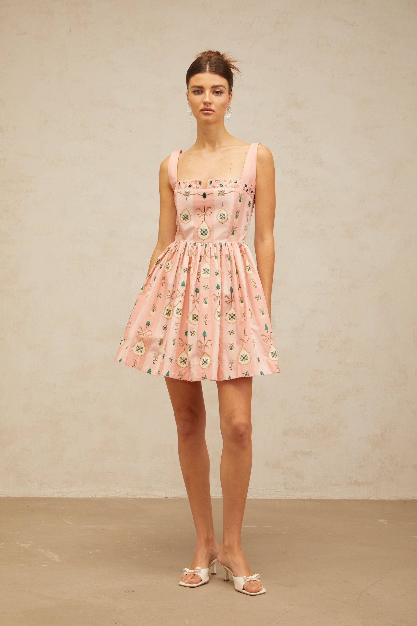 Osanne pink embellished pattern-print mini dress