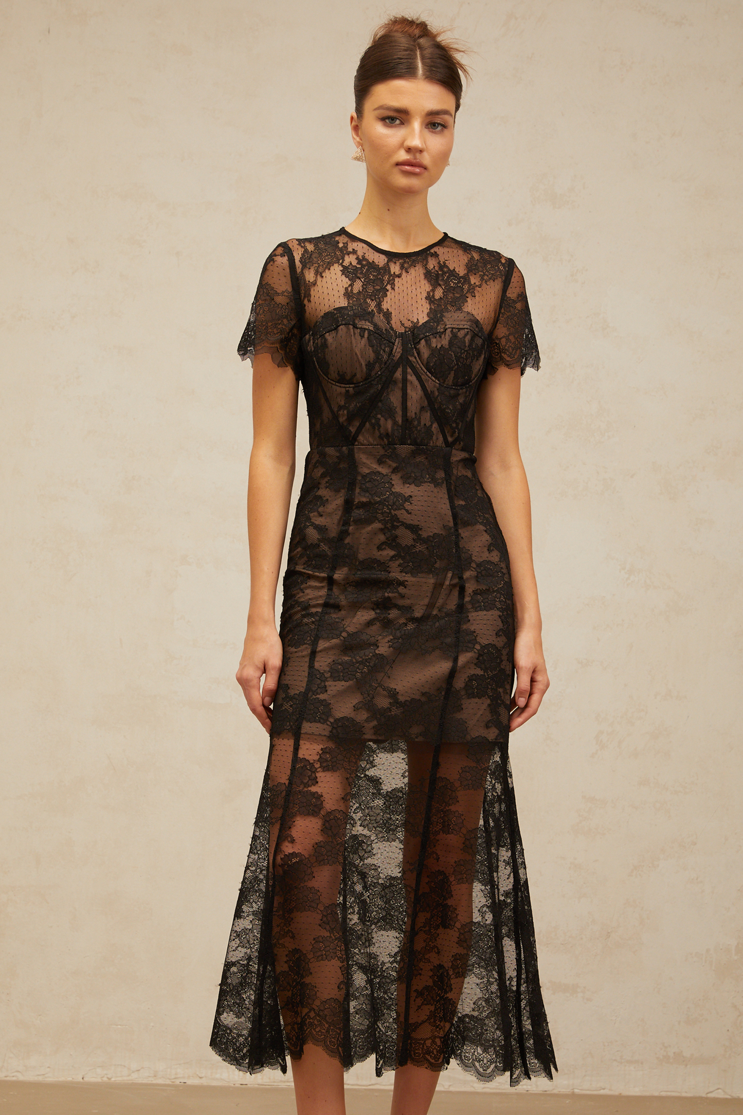 Célia floral-lace midi dress in Black