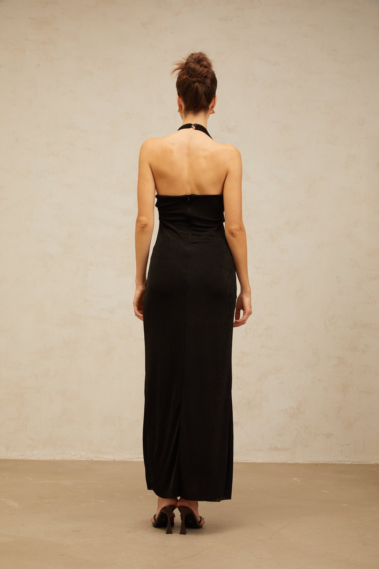 Bruyère black ruched halterneck maxi dress