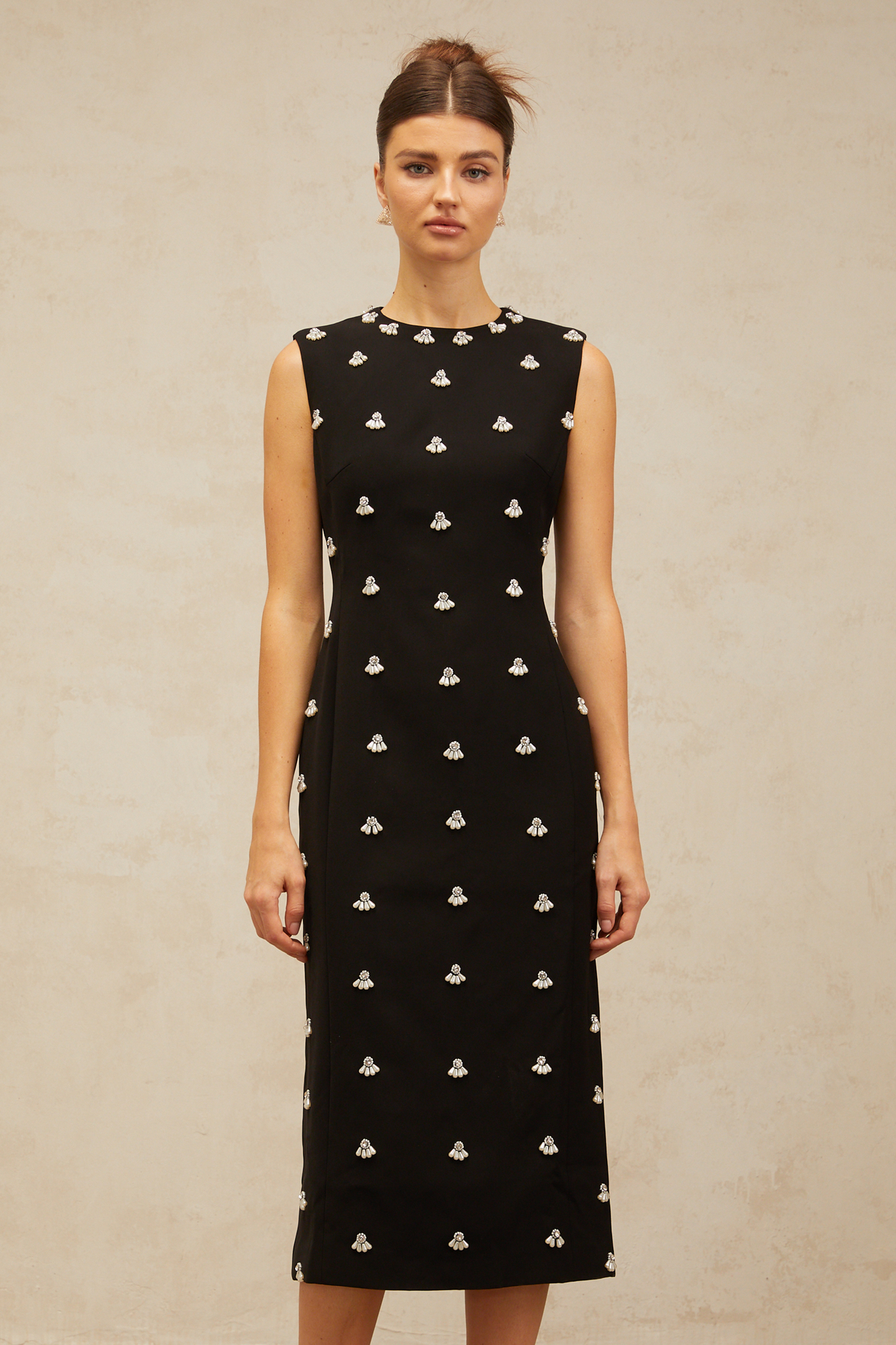Xaviera black beaded tube midi dress