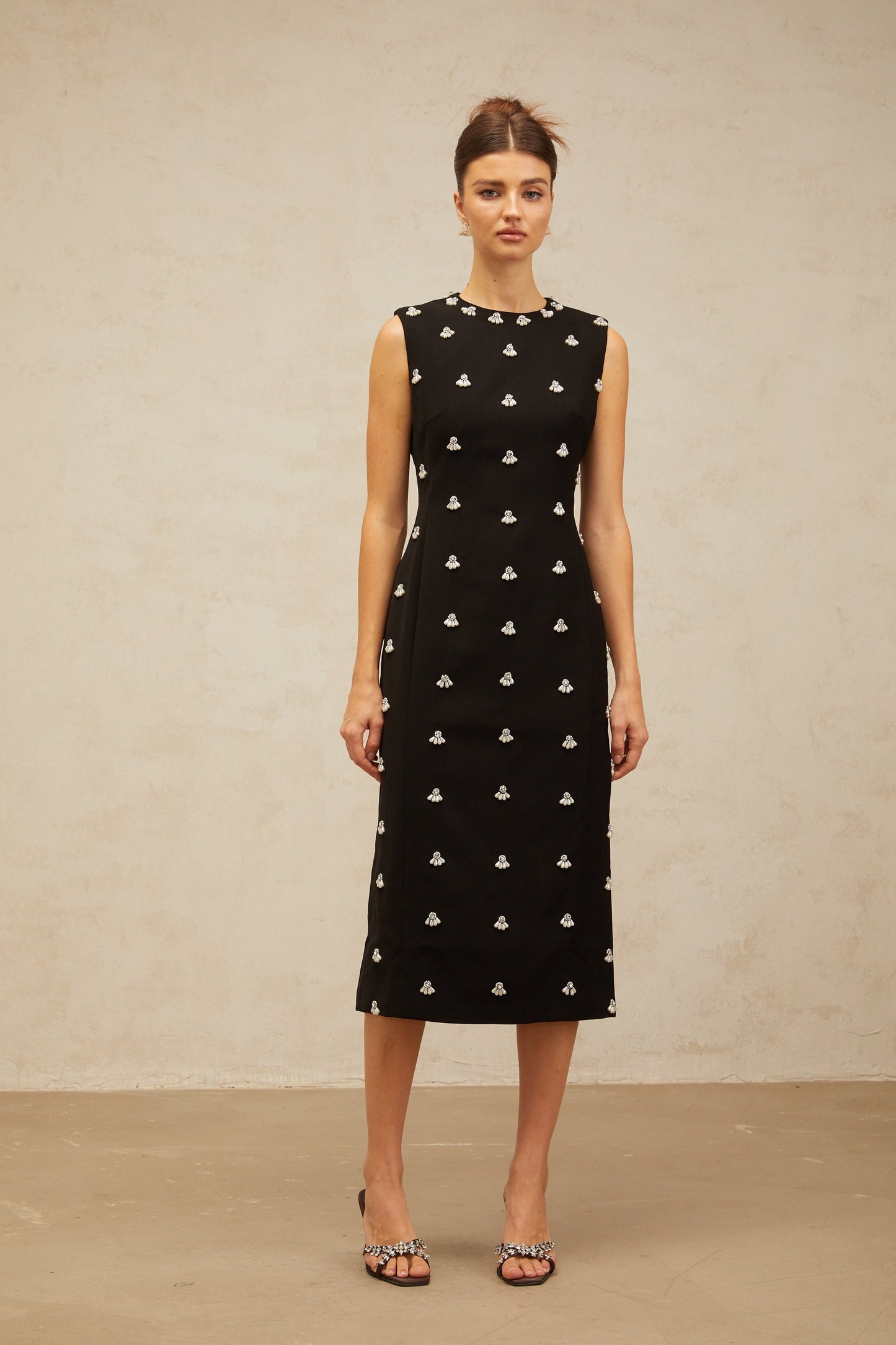 Xaviera black beaded tube midi dress