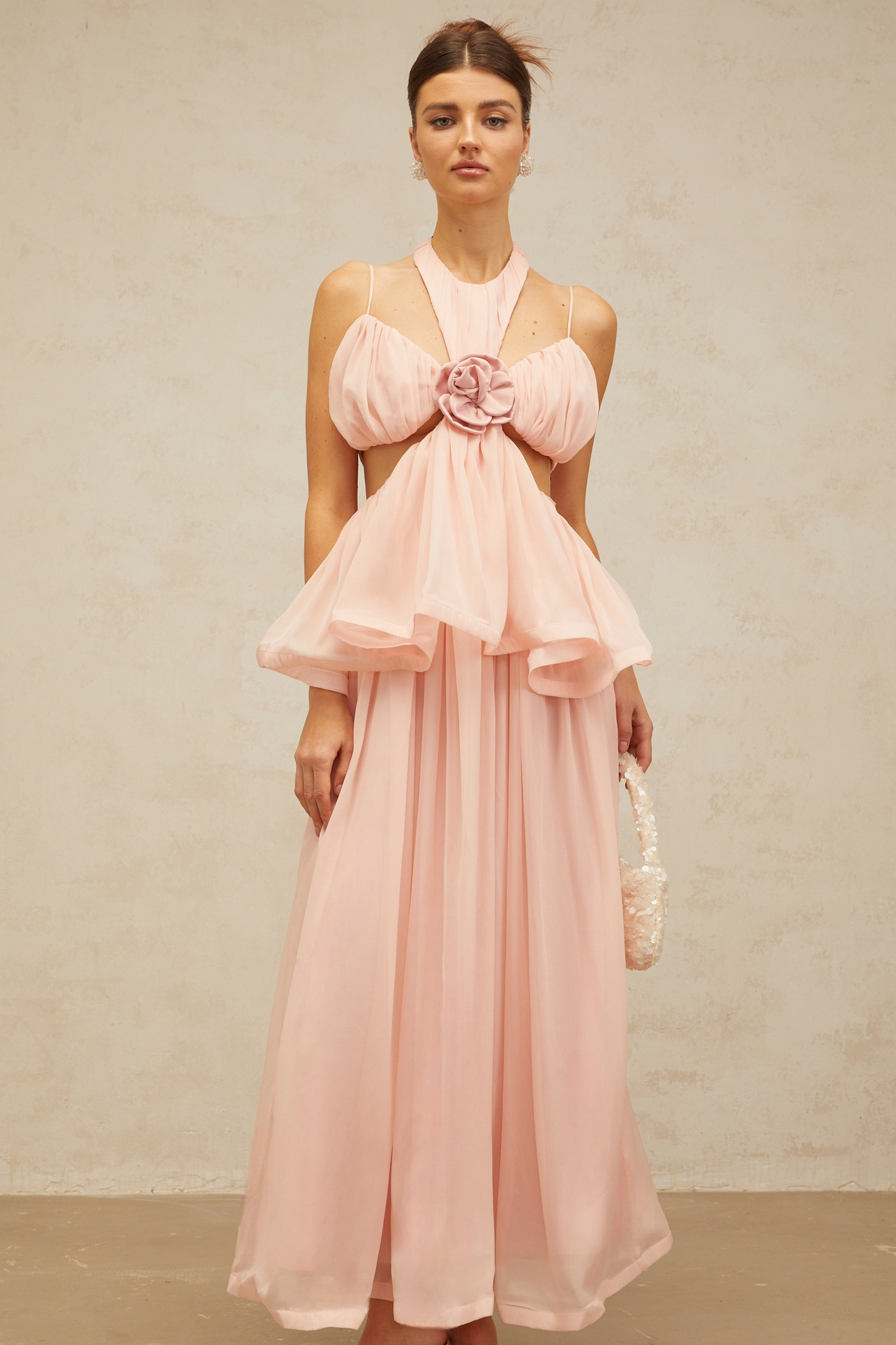Danaé pink cut-out floral-appliqué maxi dress