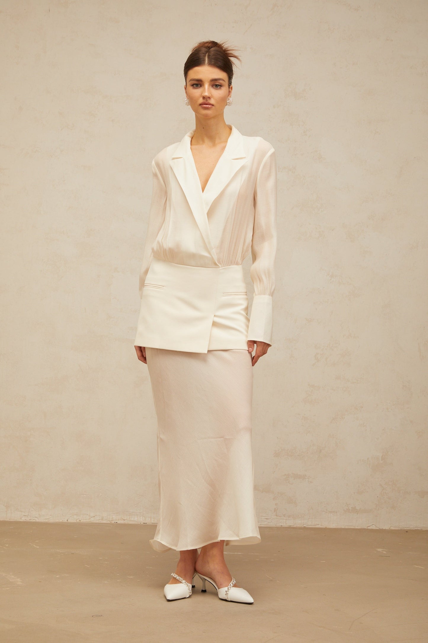 Gisèle white panelled semi-sheer maxi dress