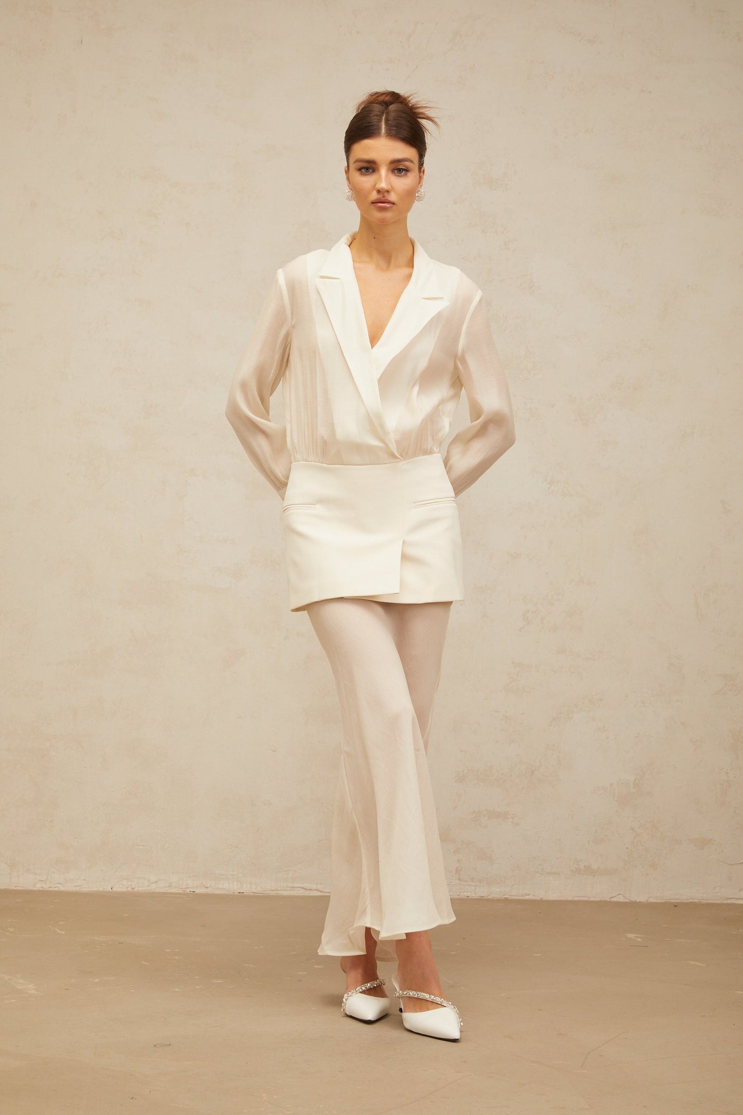 Gisèle white panelled semi-sheer maxi dress