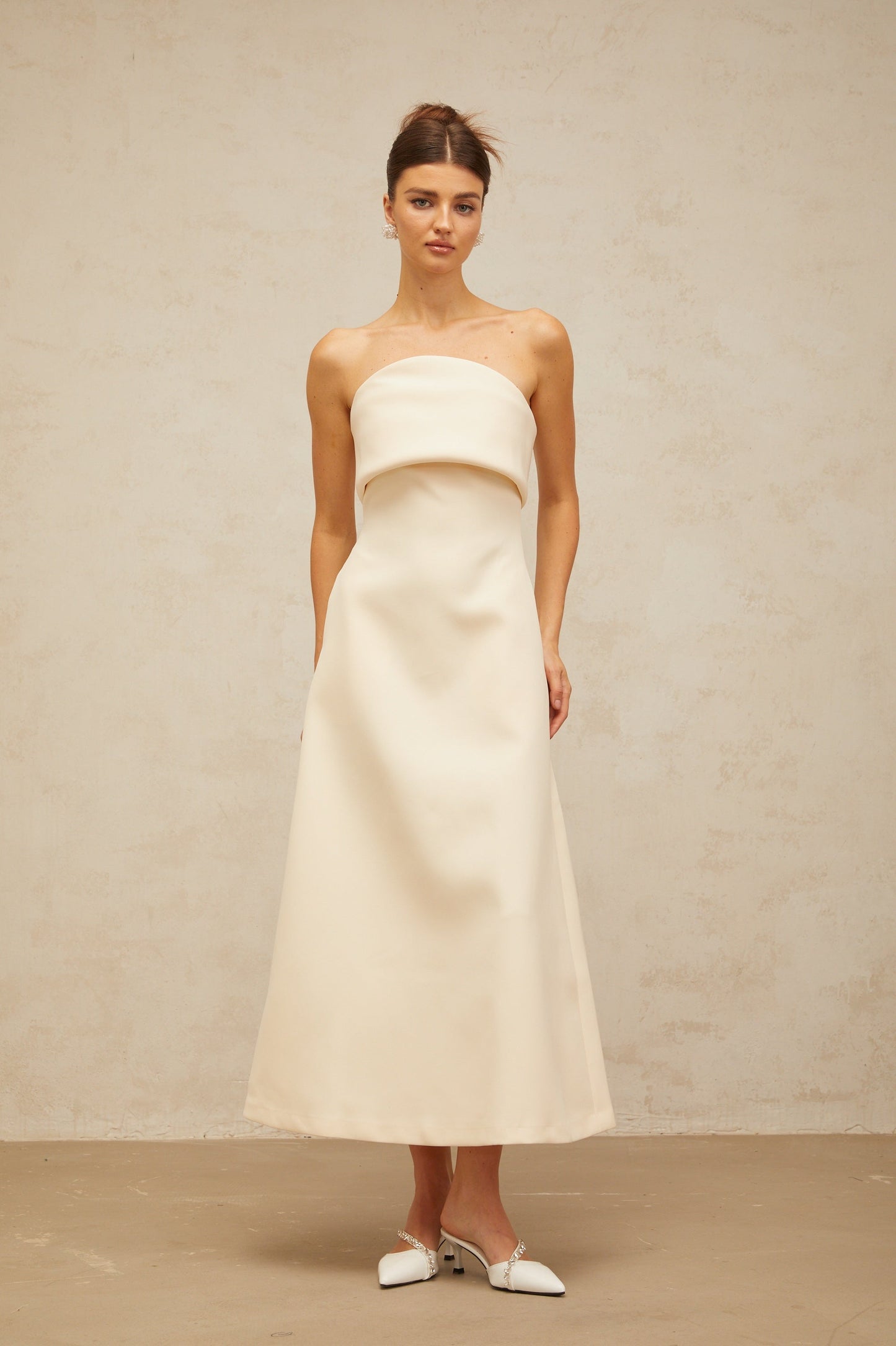 Raphaëlle white folded corset midi dress