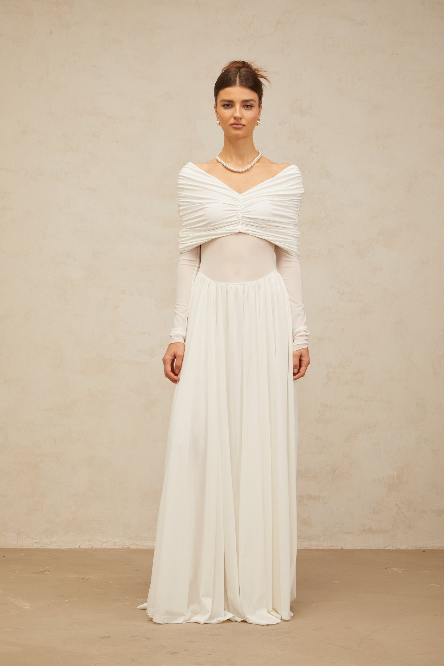 Vérane white draped-detail ruched maxi dress