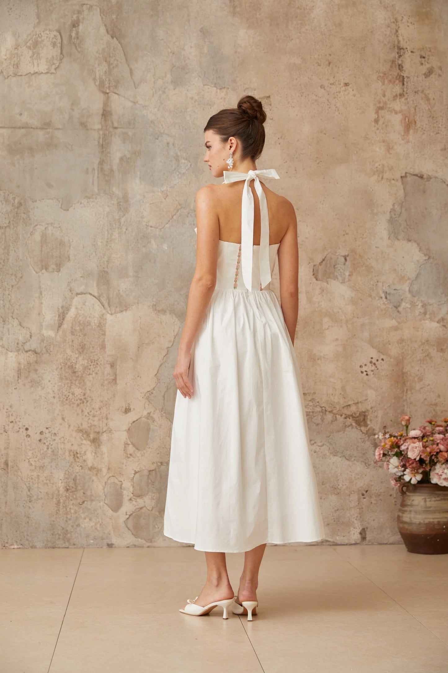 Dulcie White Basque Waist Midi Dress