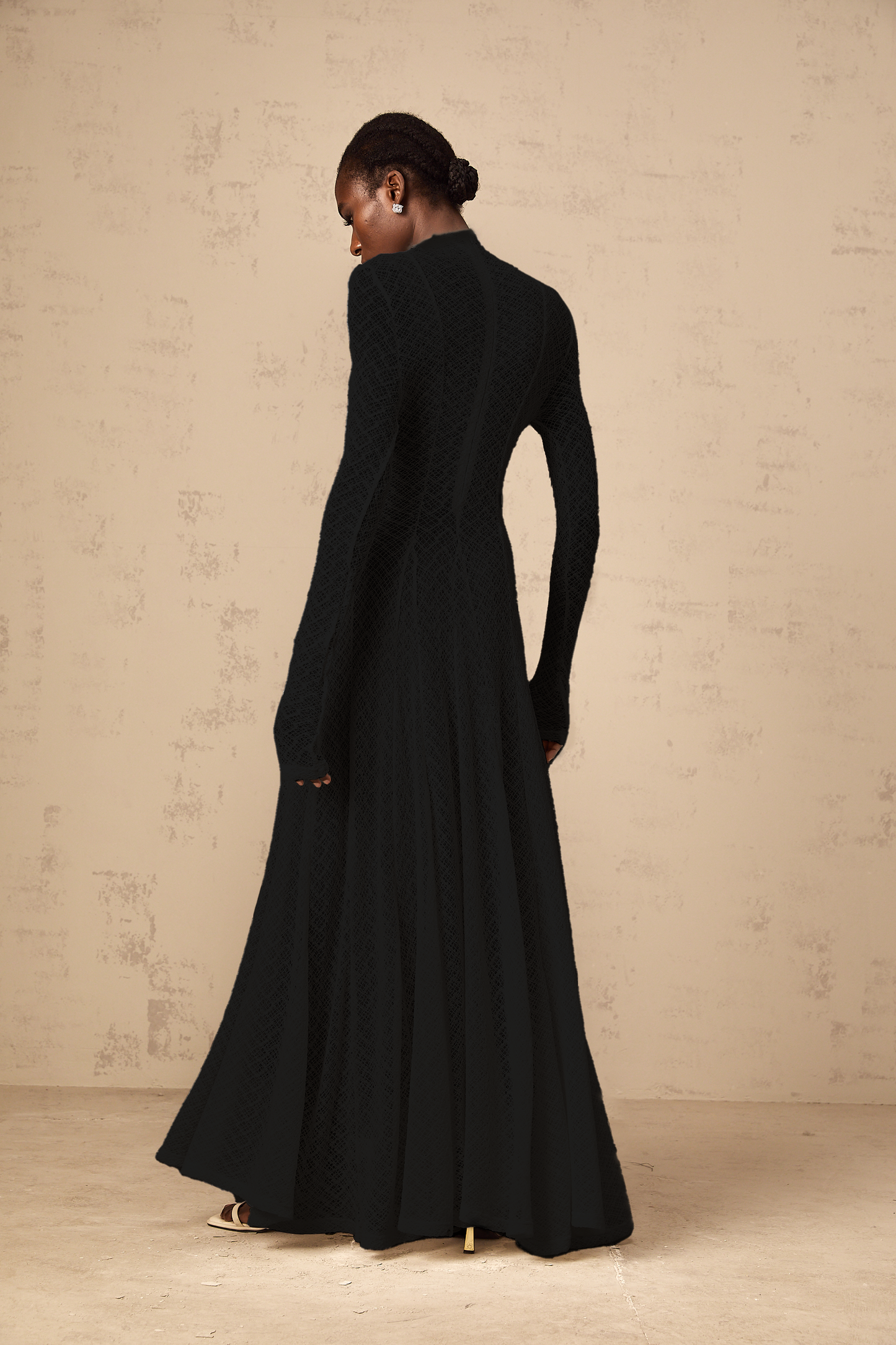 Athena wavy-pattern lace maxi dress in Black