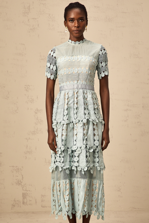 Océane green floral embroidery midi dress