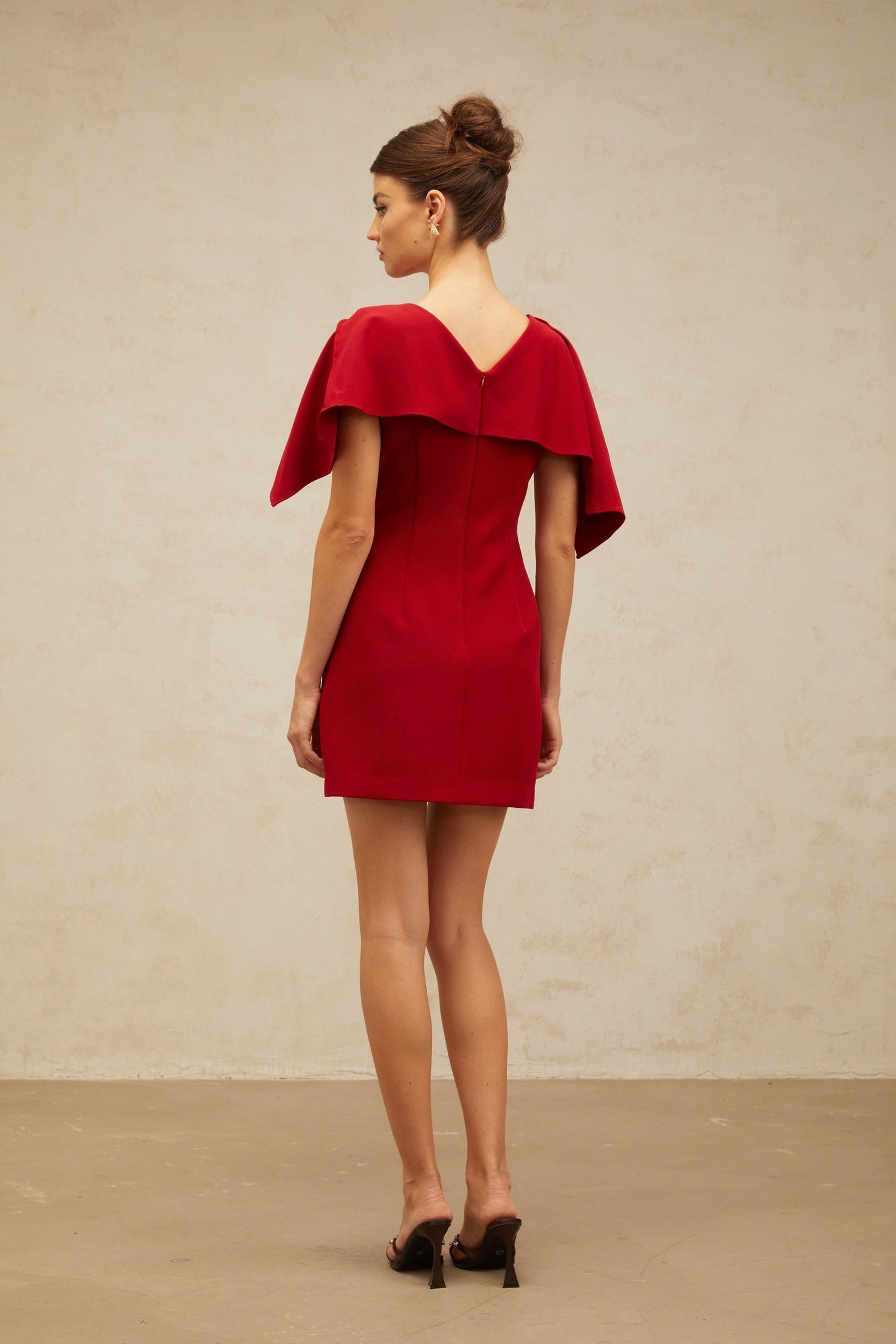 Constance wine-red cape-design A-line mini dress