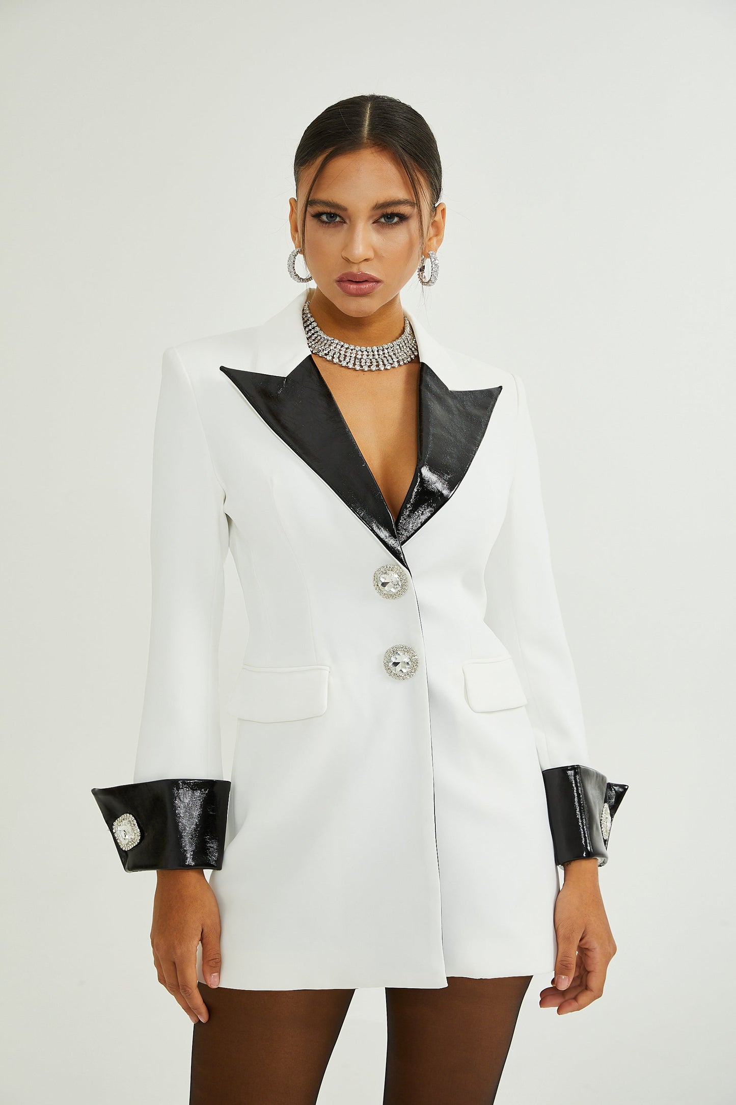 Louise crystal-button single-breasted coat