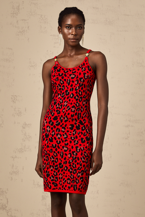 Honorine red leopard-print lurex mini dress