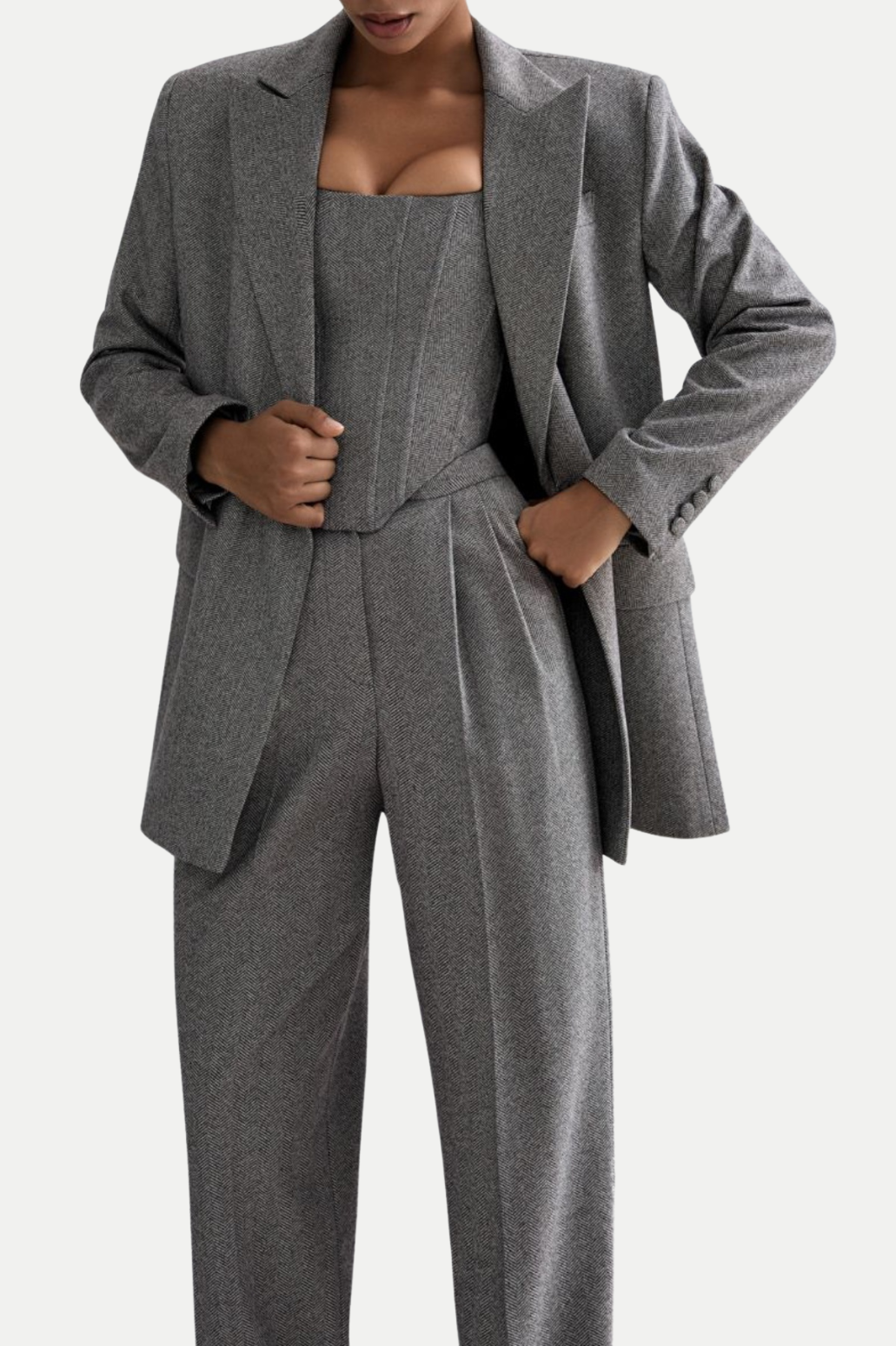 Armenb Lapel Strapless Three Piece Set - Grey
