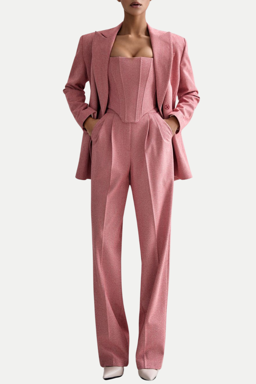 Armenb Lapel Strapless Three Piece Set - Pink