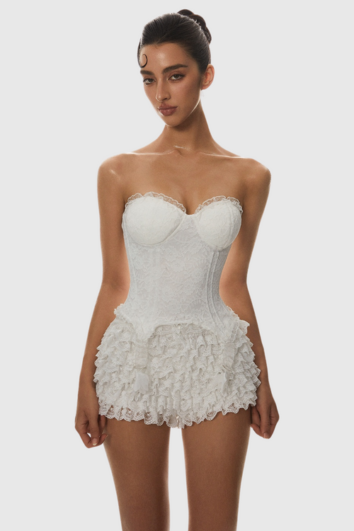 Atici Lace Strapless Corset - White