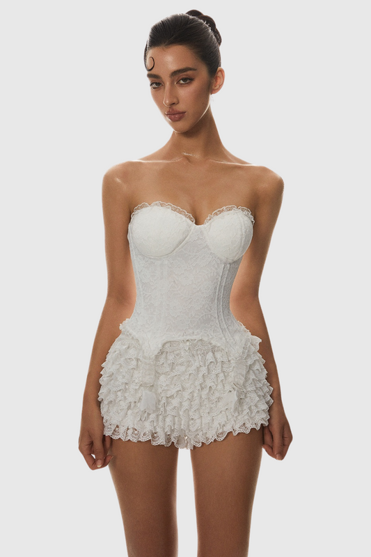 Atici Lace Strapless Corset - White