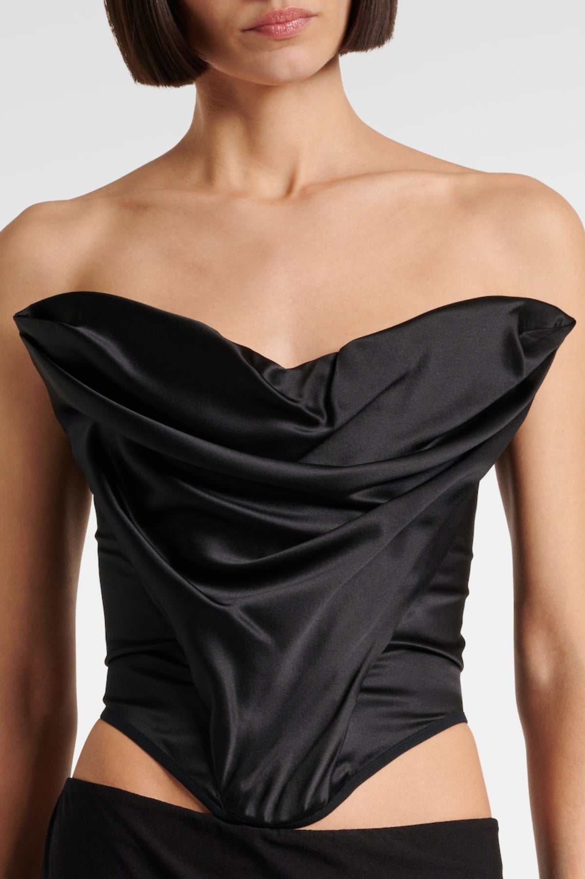 Balius Draped Satin Corset - Black