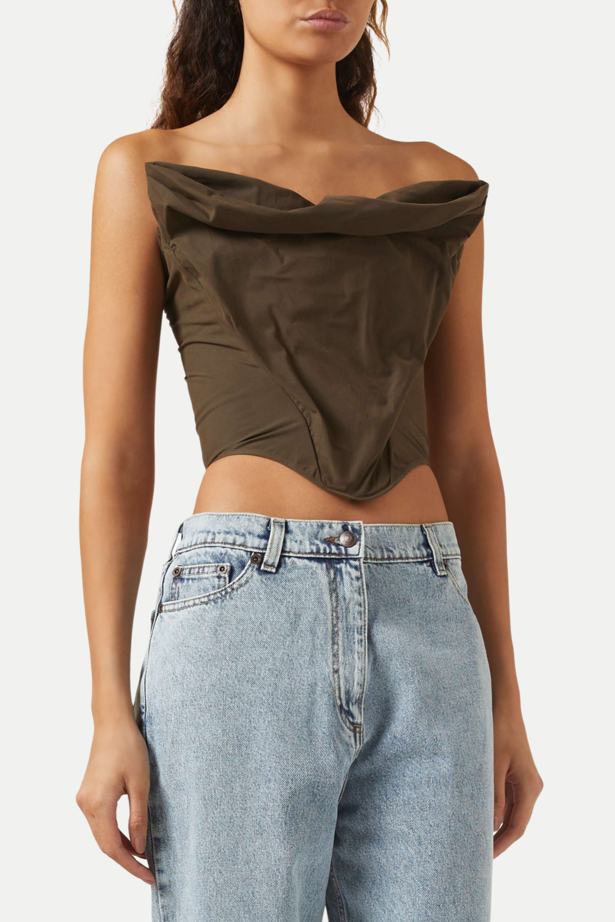 Balius Draped Satin Corset - Green