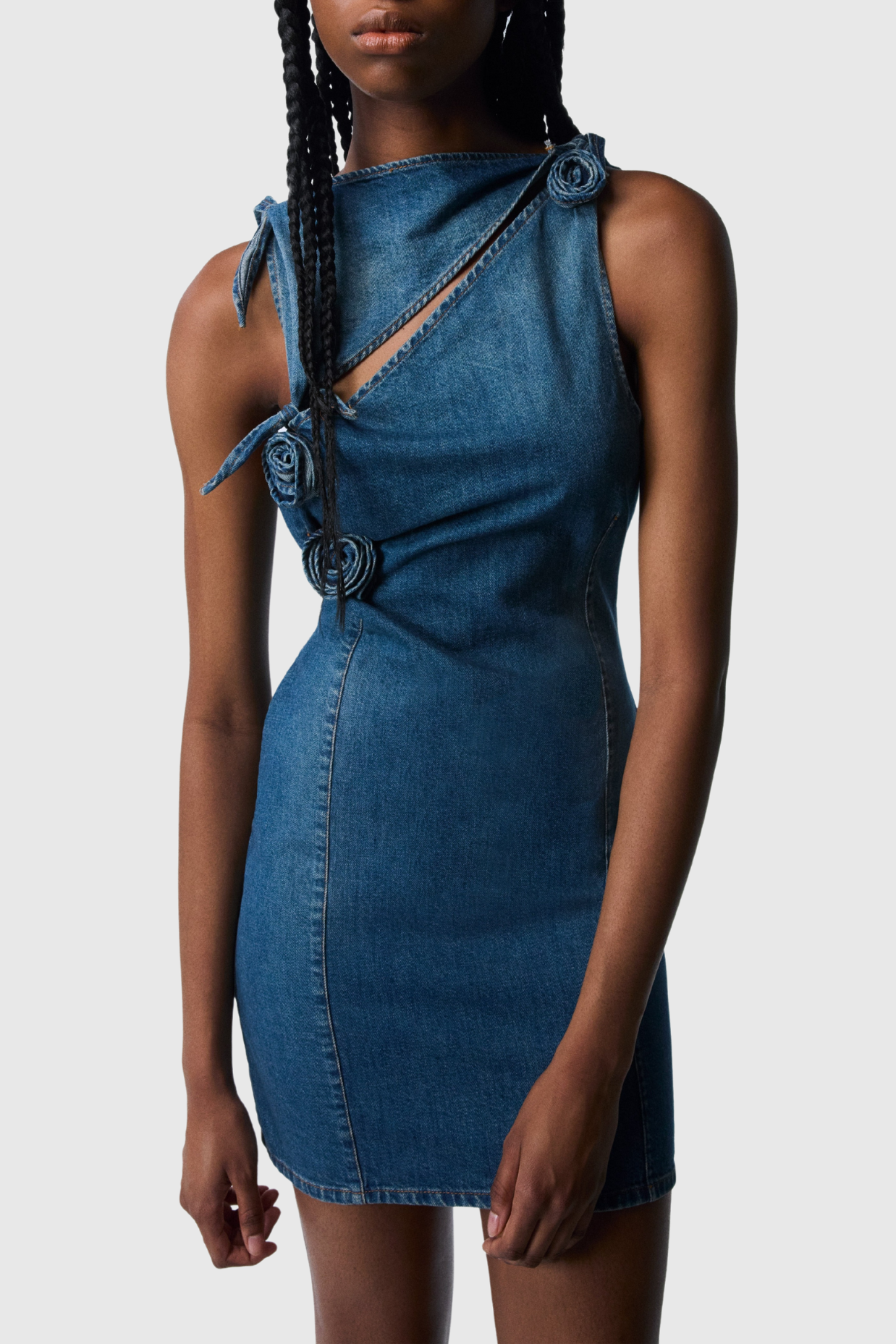 Balto Flower Asymmetric Denim Mini Dress