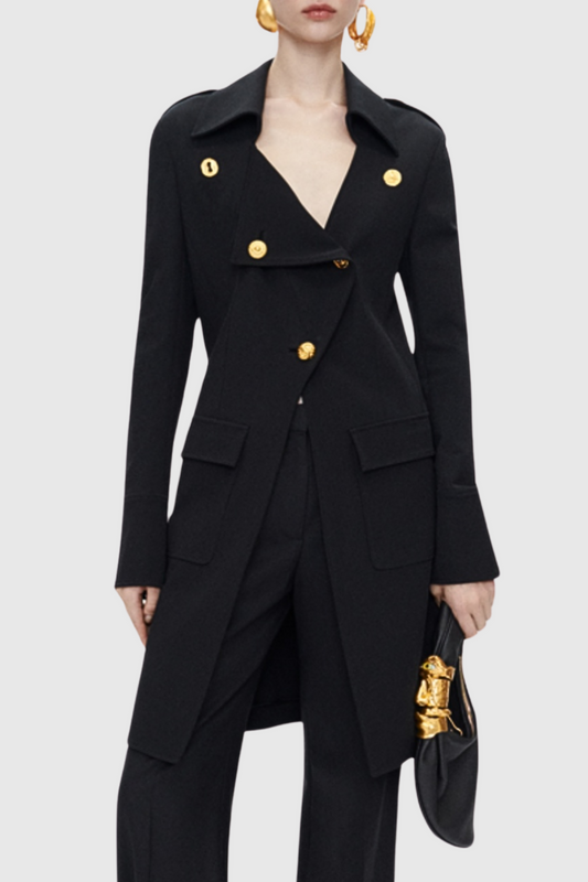 Baraia Asymmetric Gold-buttoned Embellished Coat