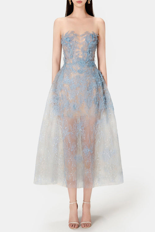 Batya Lace Sleeveless Midi Dress - Blue