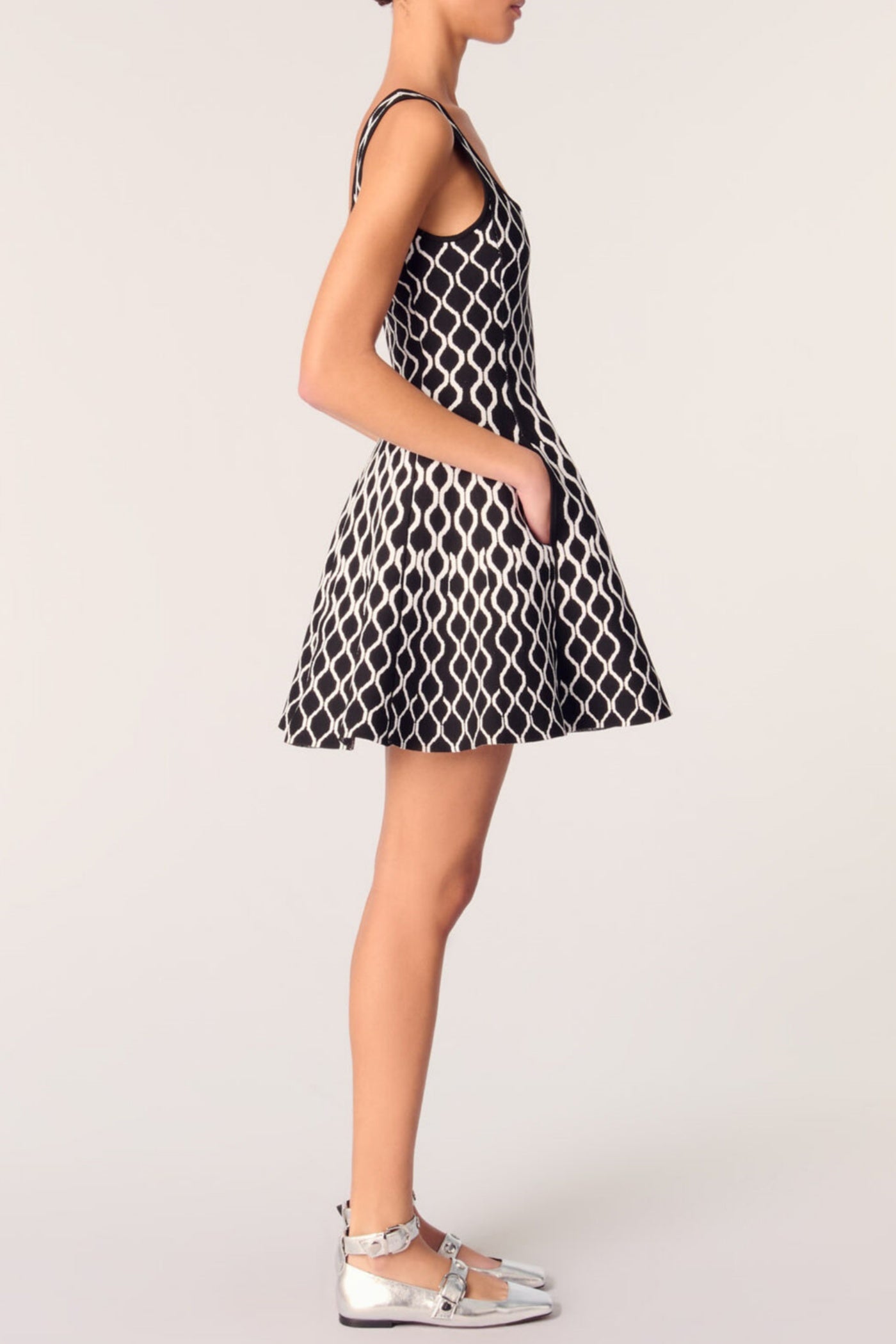 Bolboli Jacquard Knit Flared Mini Dress