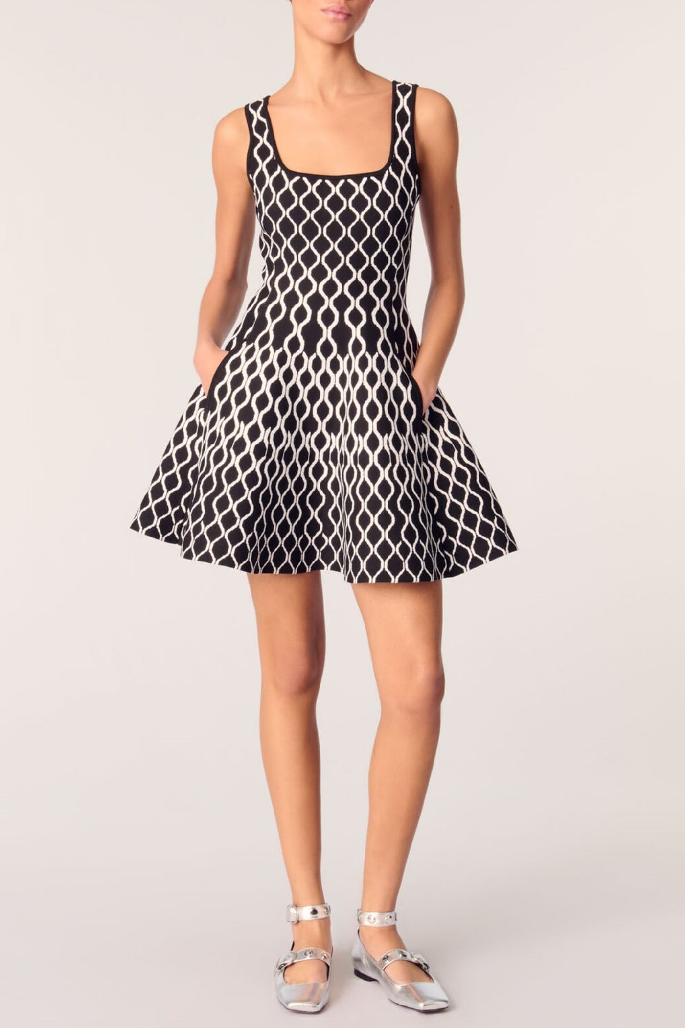 Bolboli Jacquard Knit Flared Mini Dress