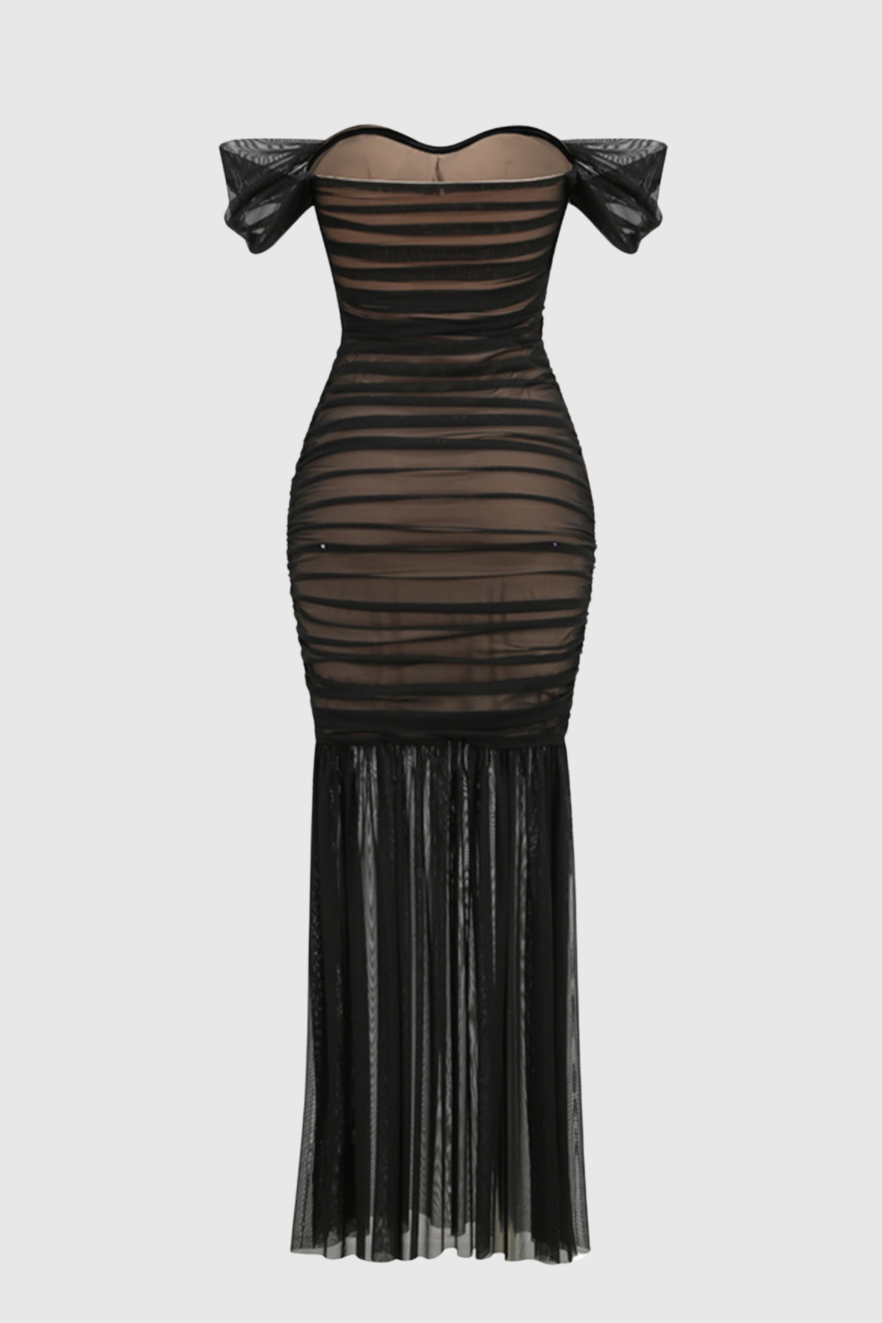 Cadhla Off Shoulder Ruched Mesh Maxi Dress