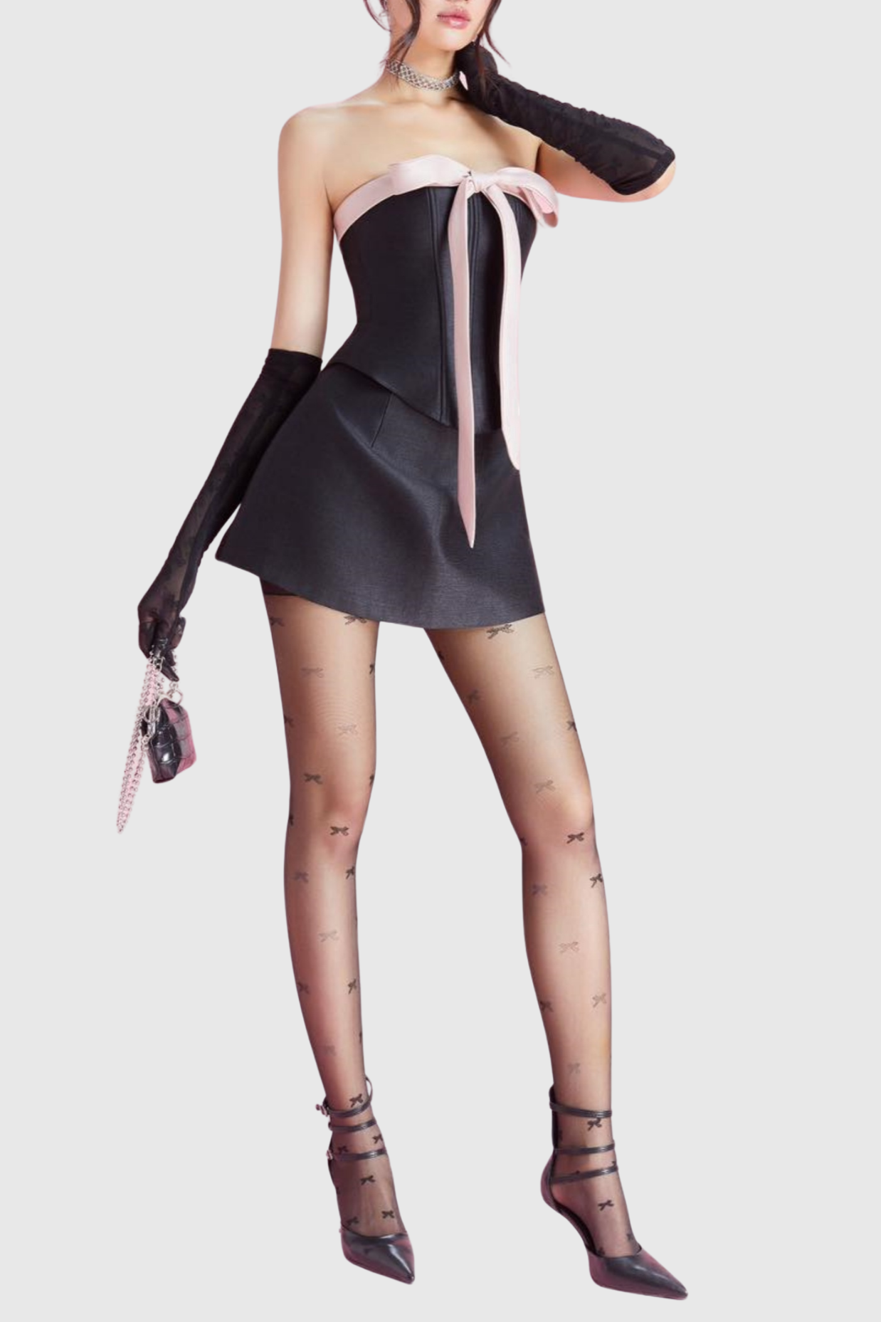 Carrolyn Bow Strapless Corset Two Piece Set